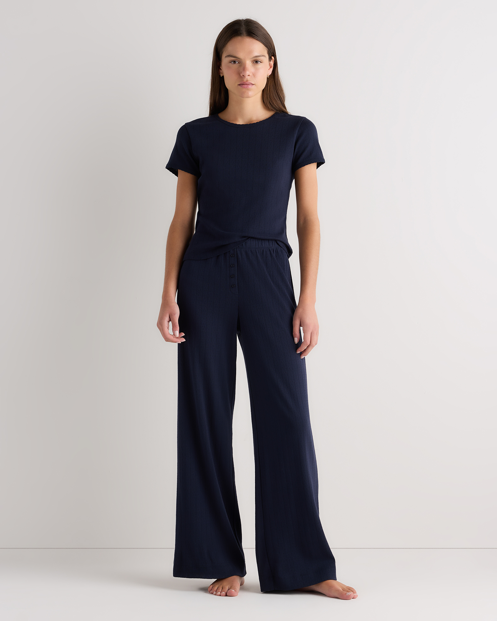 Deep Navy Organic Cotton Pointelle Pajama Set