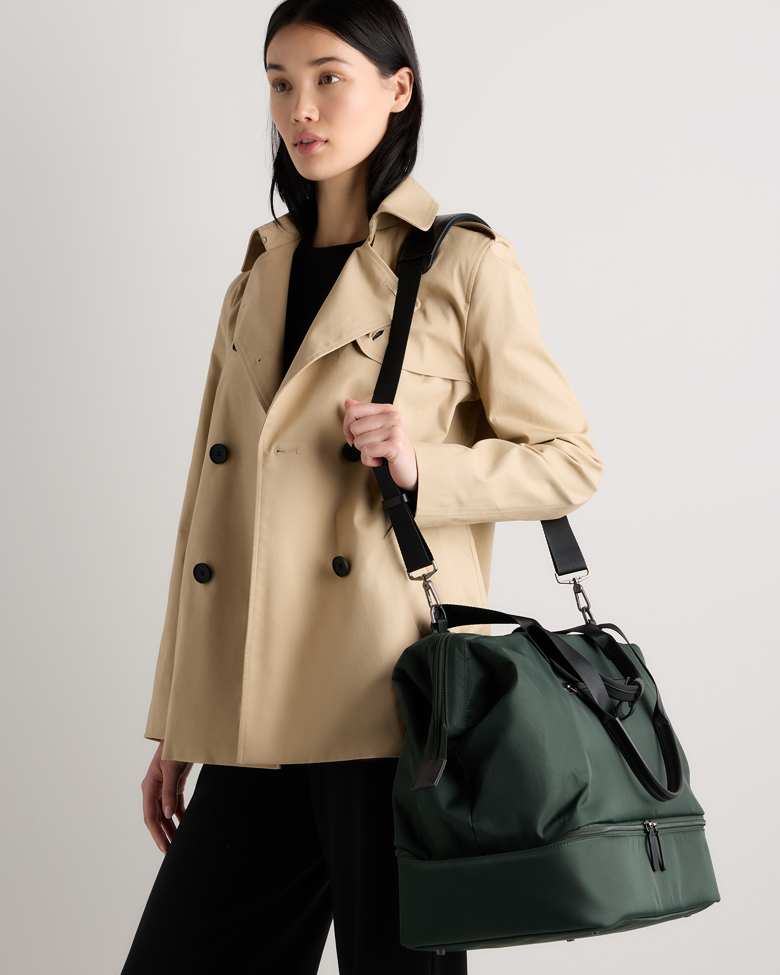 Voyage Nylon Dual Compartment Weekender in Dark Green