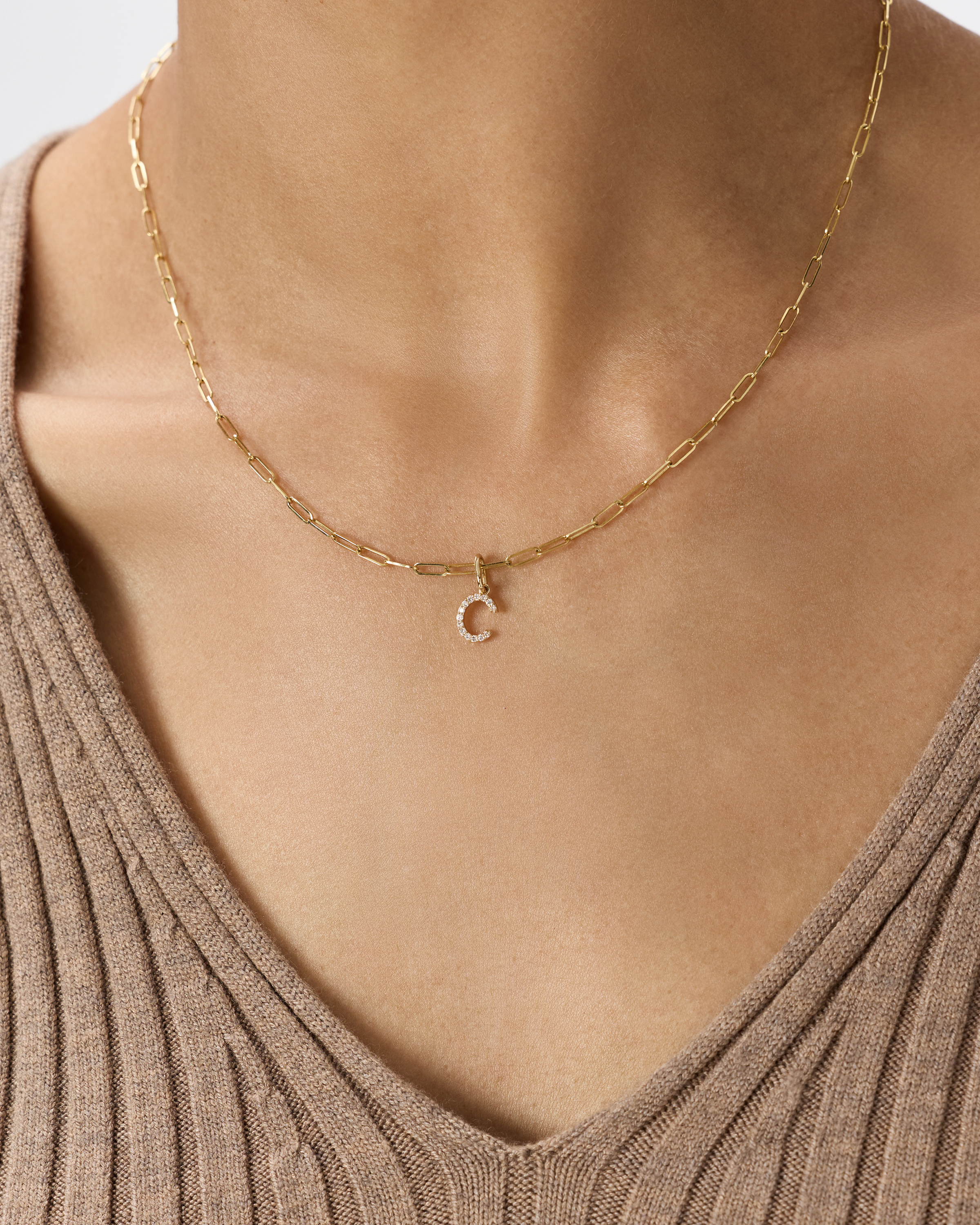 14K Gold Diamond Letter Charm - S - thumbnail 2