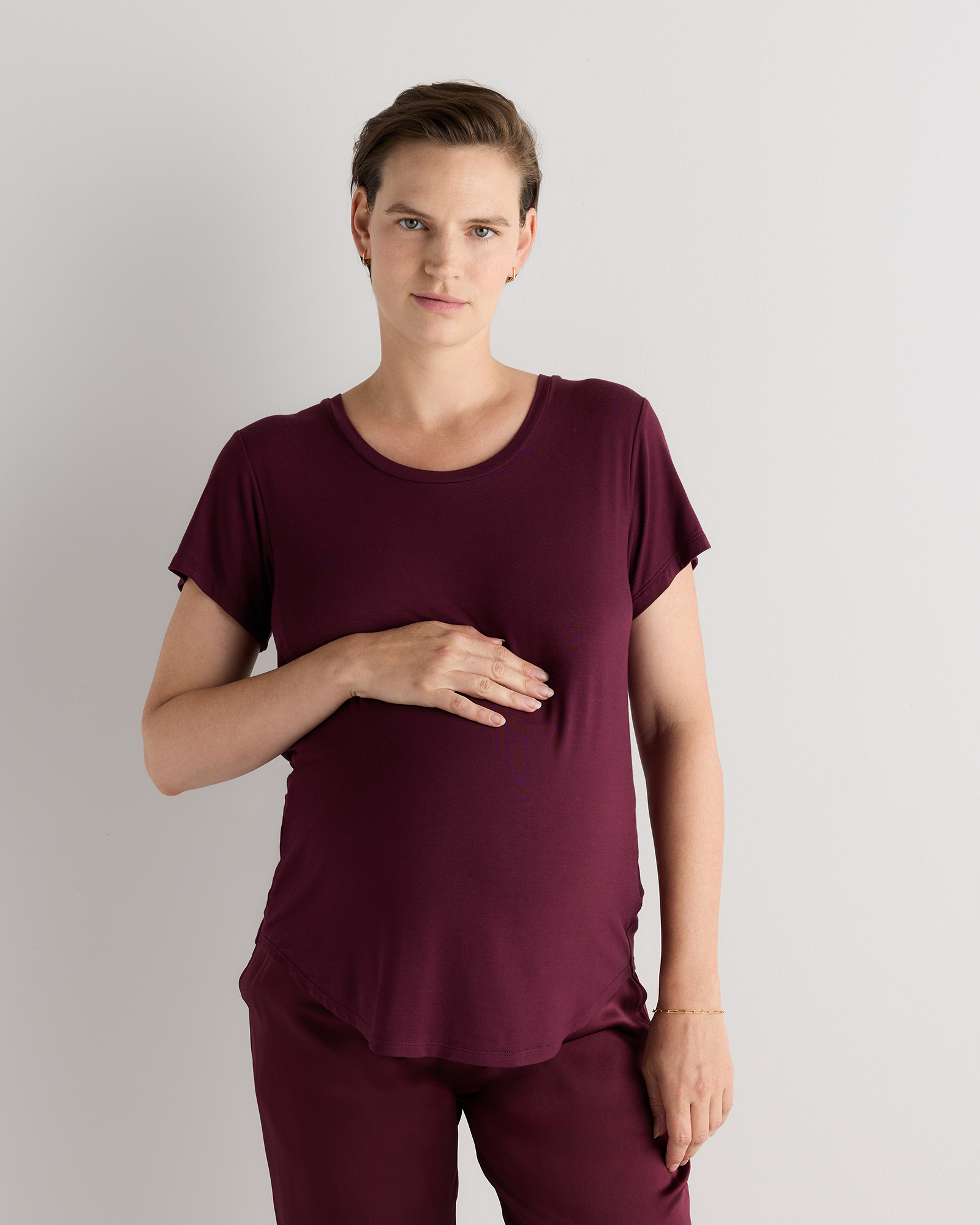 Wine Tasting Red Bamboo Jersey Nursing Scoop Neck Tee 