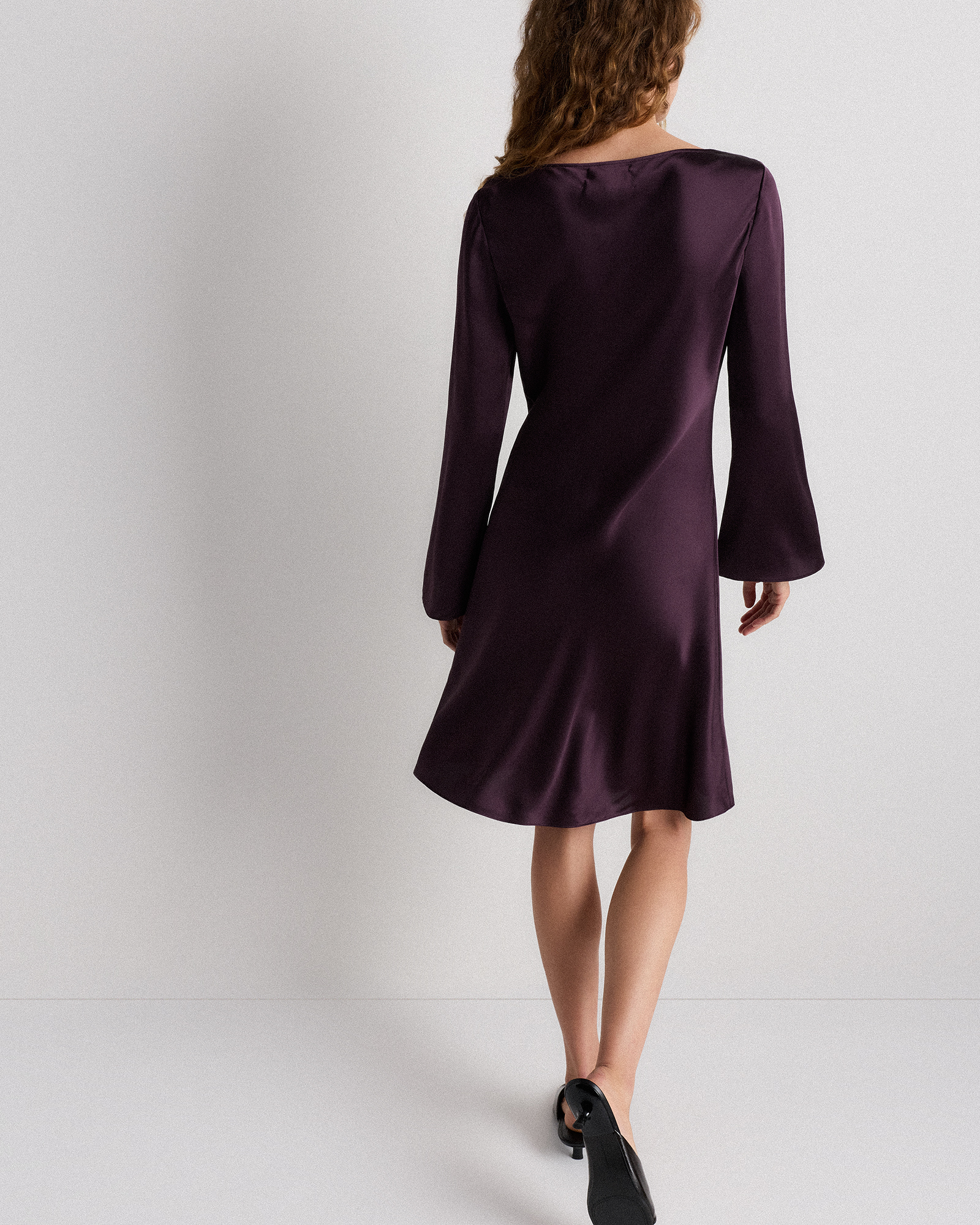 open lace back dress Entro Purple Glittery V-Neck Long Sleeve Mini Dress Featuring Knot Detail at Waist Front Medium main image 0