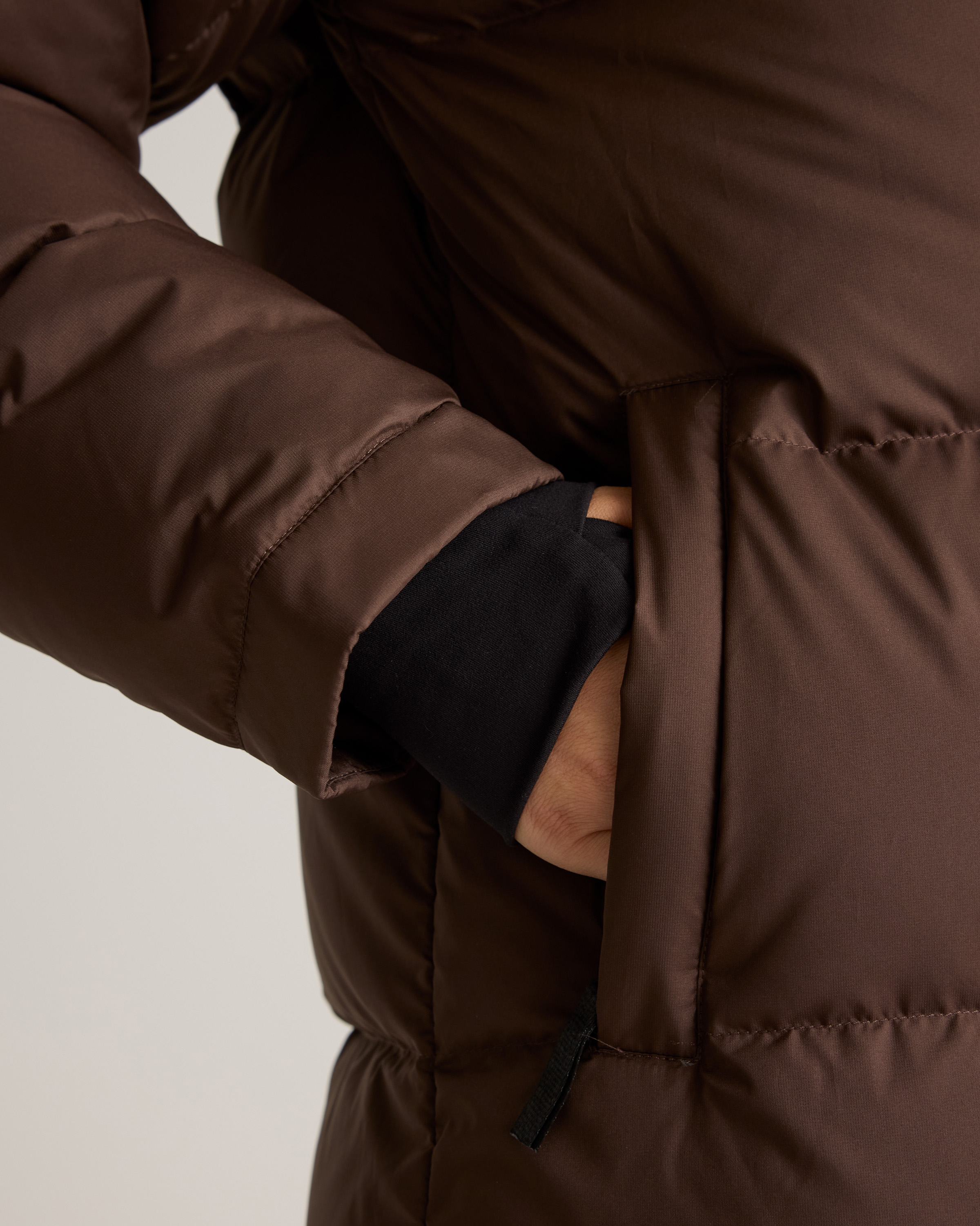 Responsible Down Long Puffer Jacket - Hot Fudge, M