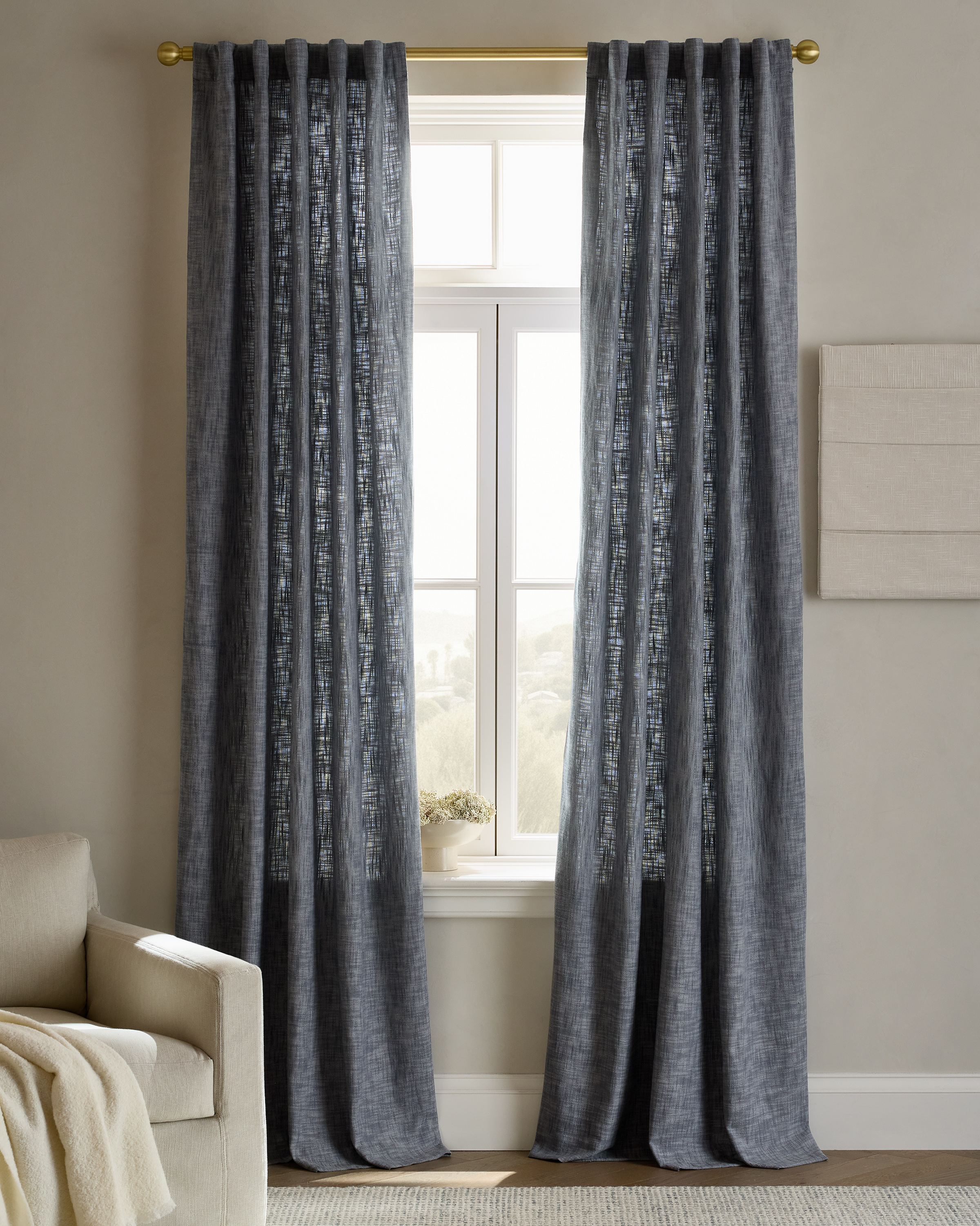 Blue Textured Cotton Curtain