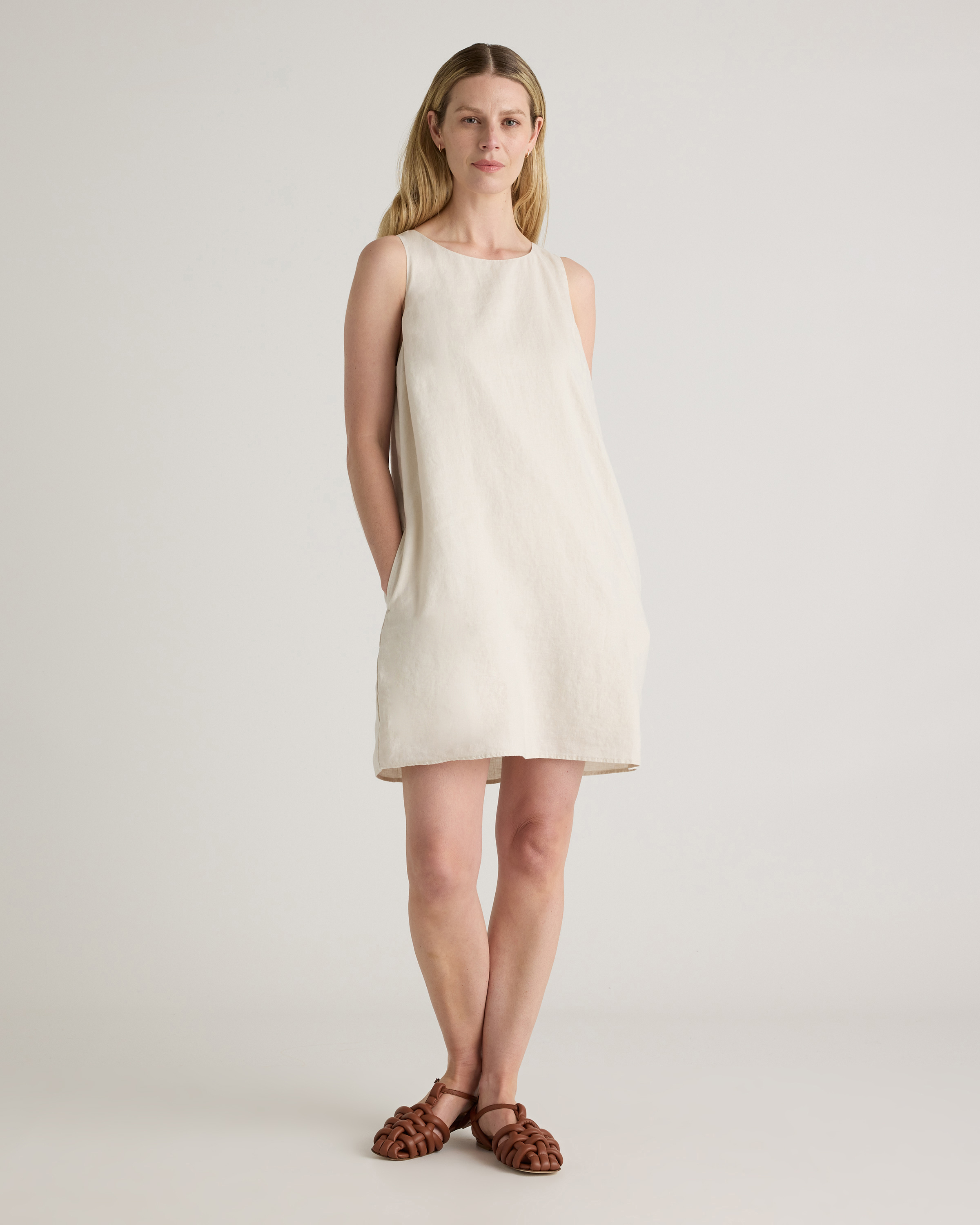 Sand 100% European Linen Tank Mini Dress