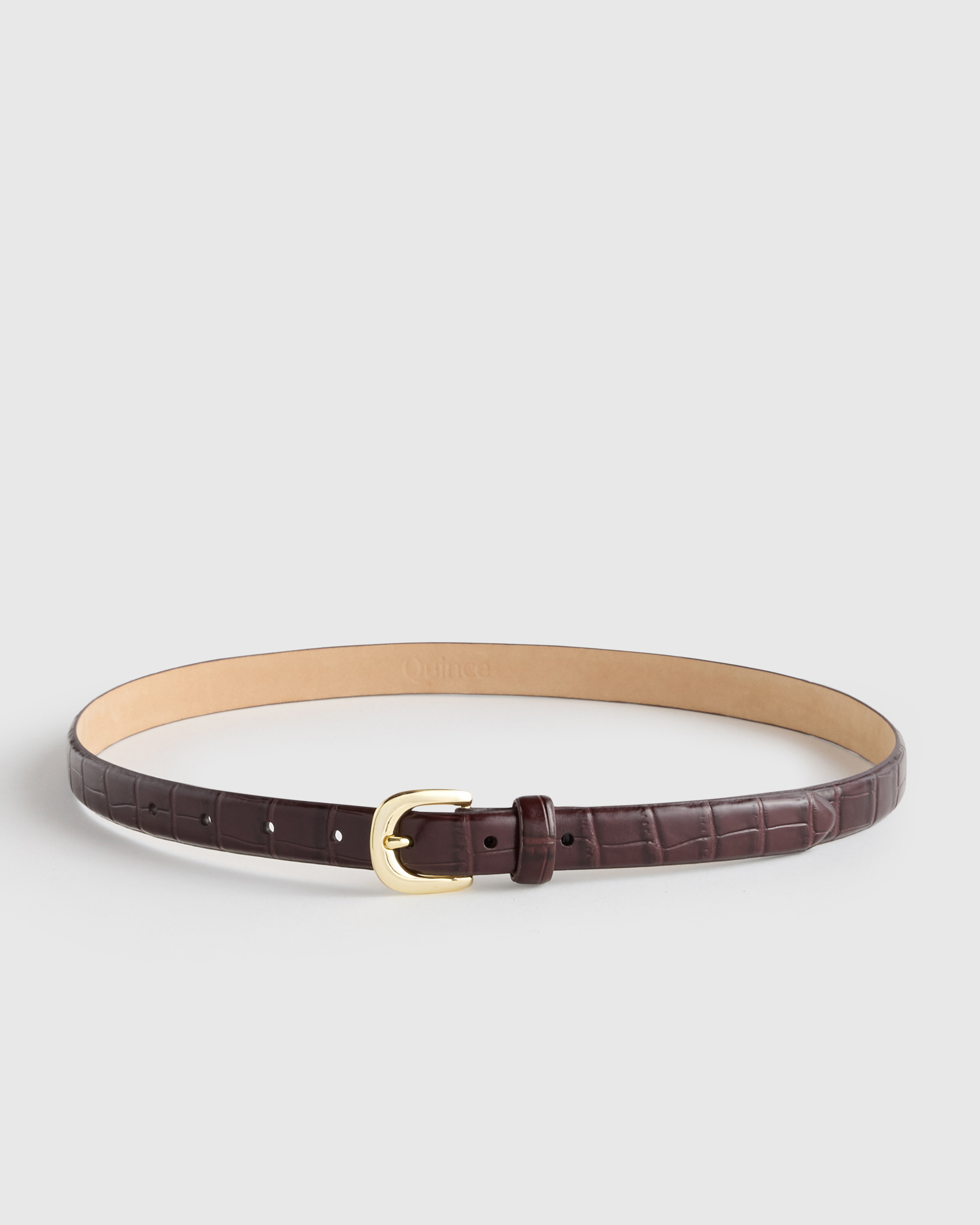 Espresso Croco Sofia European Leather Skinny Belt