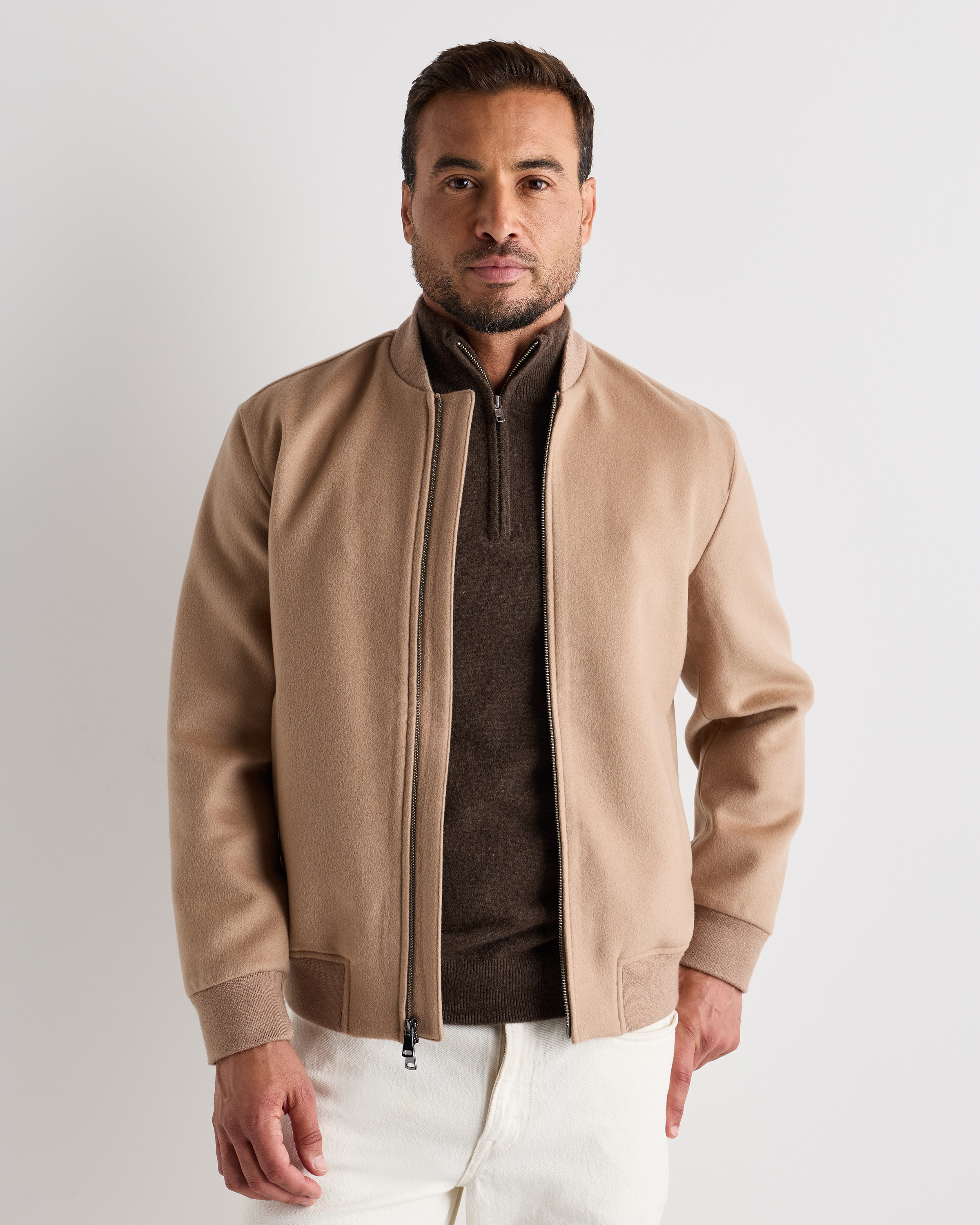 Camel 100% Mongolian Cashmere Bomber Jacket