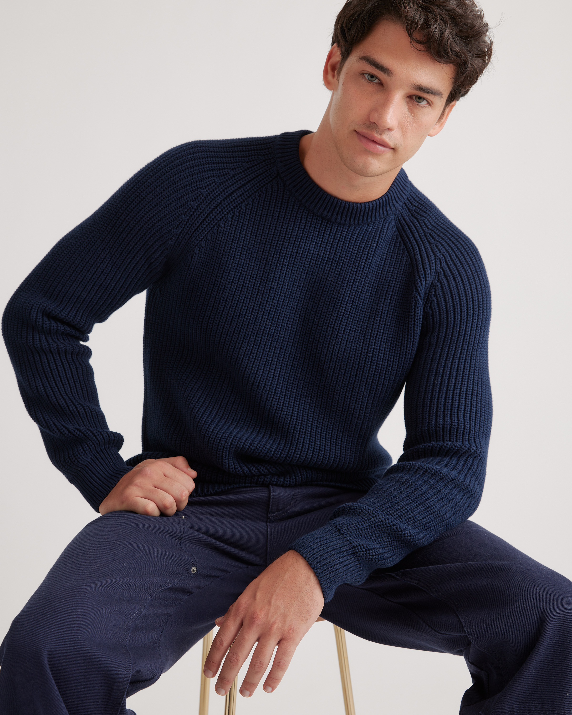 100% Organic Cotton Fisherman Crew Sweater in Navy