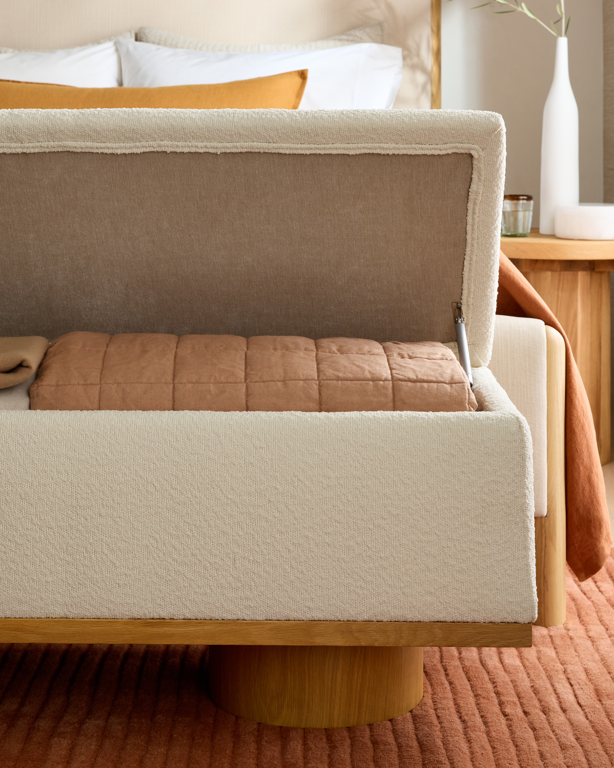 Solid Wood and Boucle Storage Bench - thumbnail 4