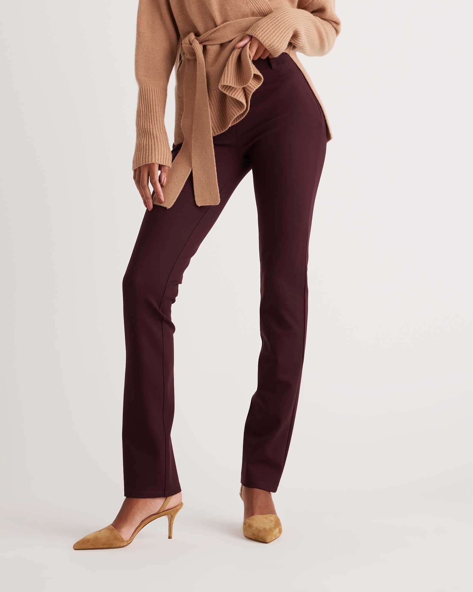 Ultra-Stretch Ponte Straight Leg Pants in Burgundy Ultra-Stretch Ponte Straight Leg Pants in Burgundy