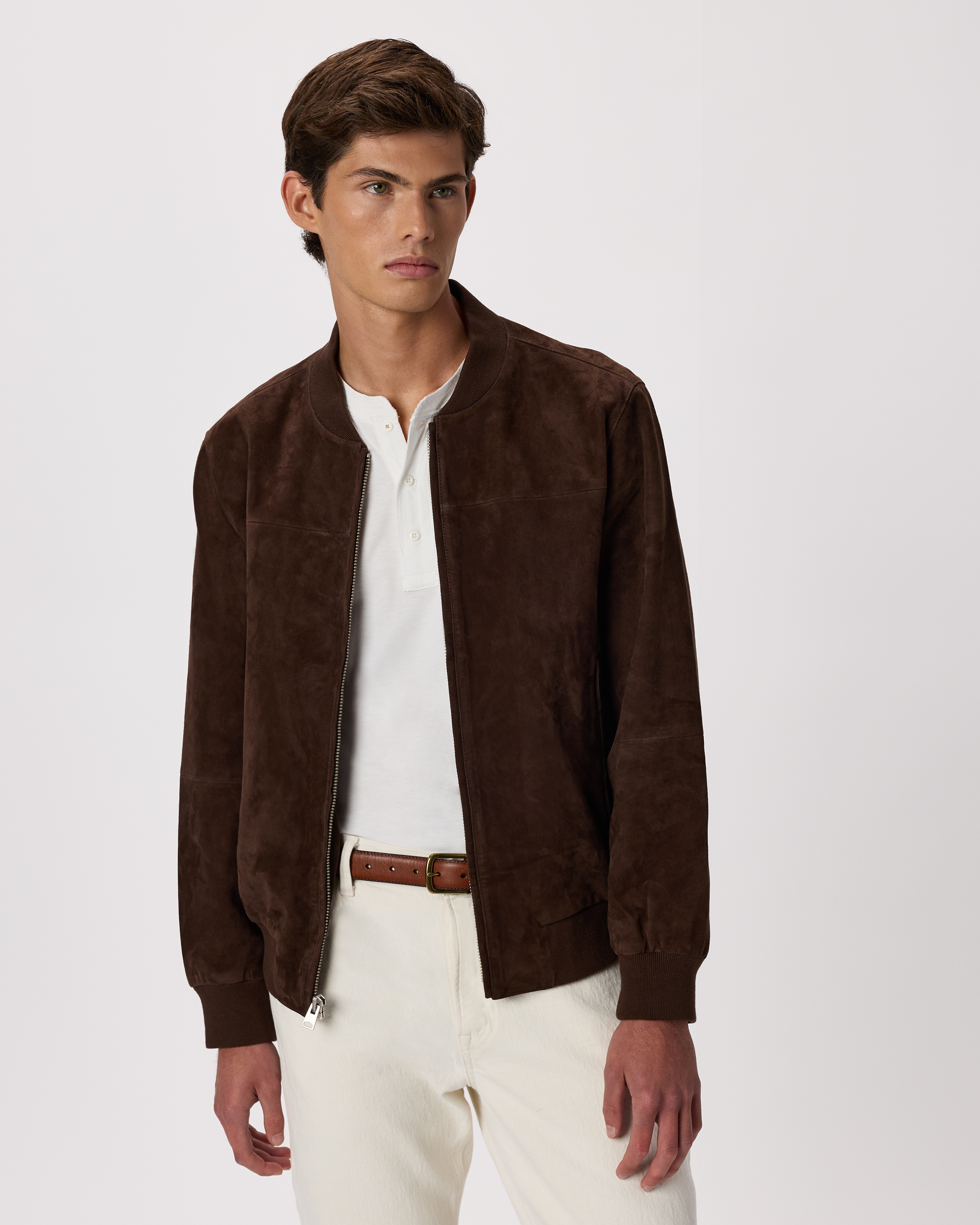 Espresso Brown 100% Suede Bomber Jacket