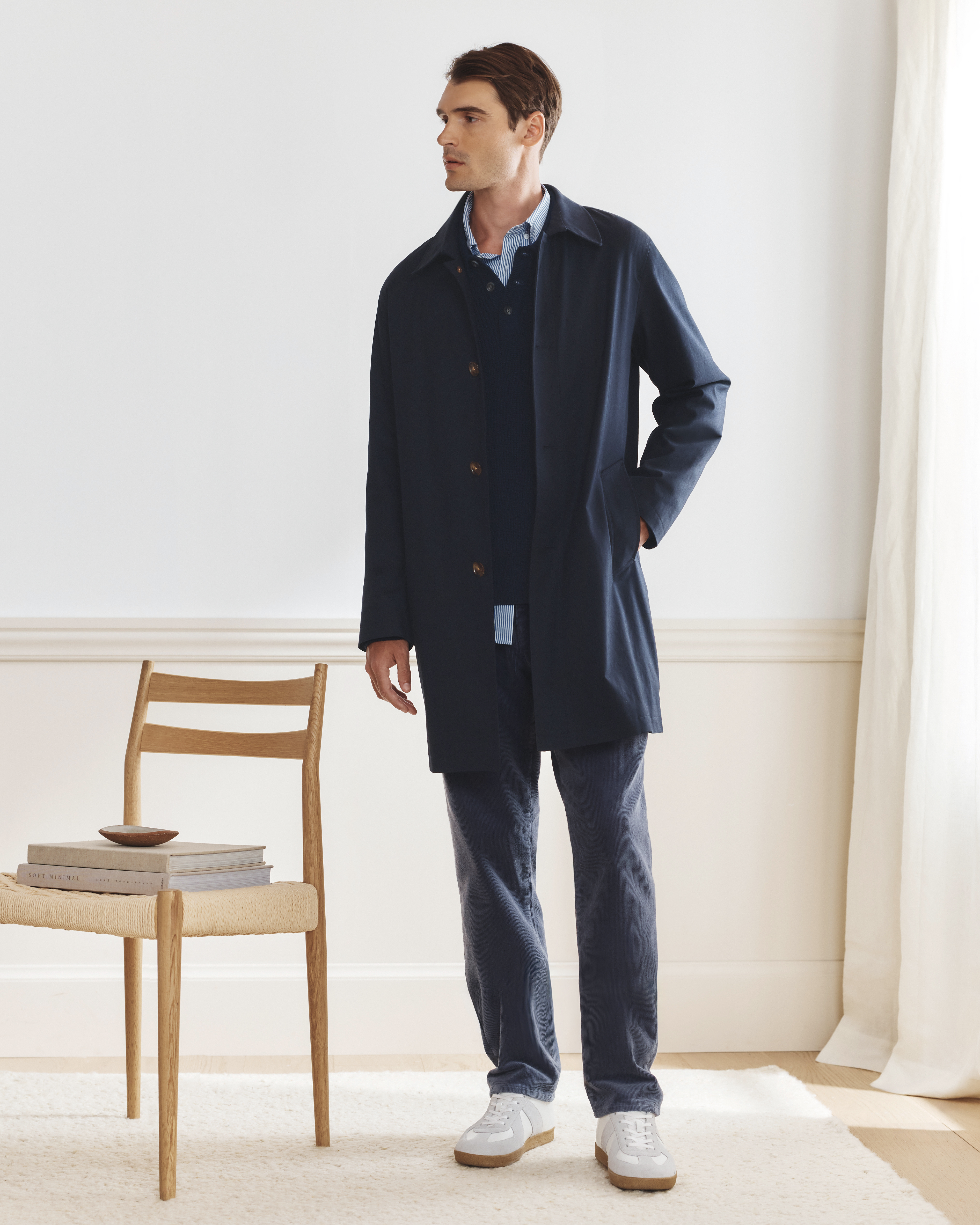Men's Comfort Stretch Trench Coat in Navy