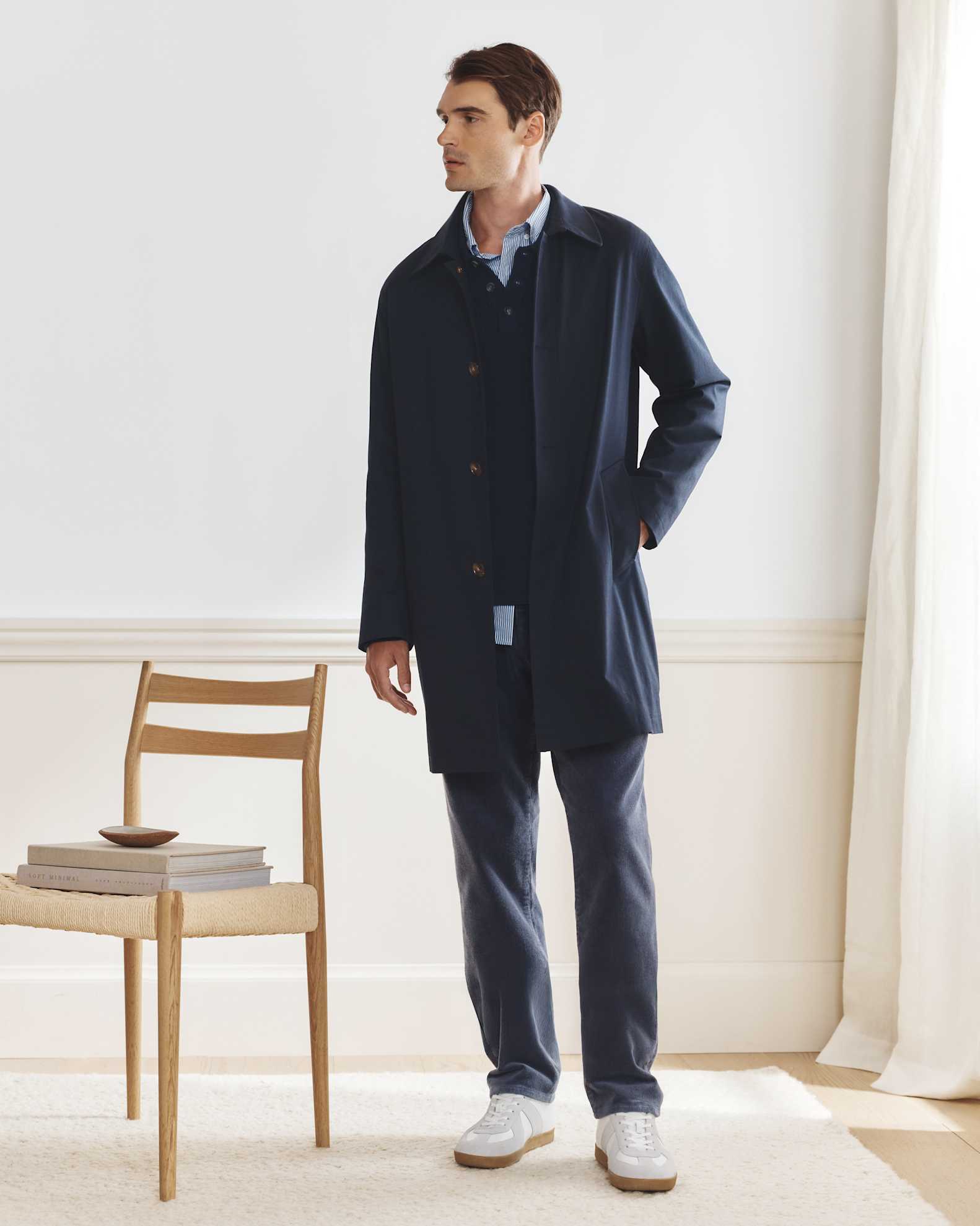 Men's Comfort Stretch Trench Coat in Navy, Size Large, Organic Cotton by Quince Men's Comfort Stretch Trench Coat in Navy, Size Large, Organic Cotton by Quince