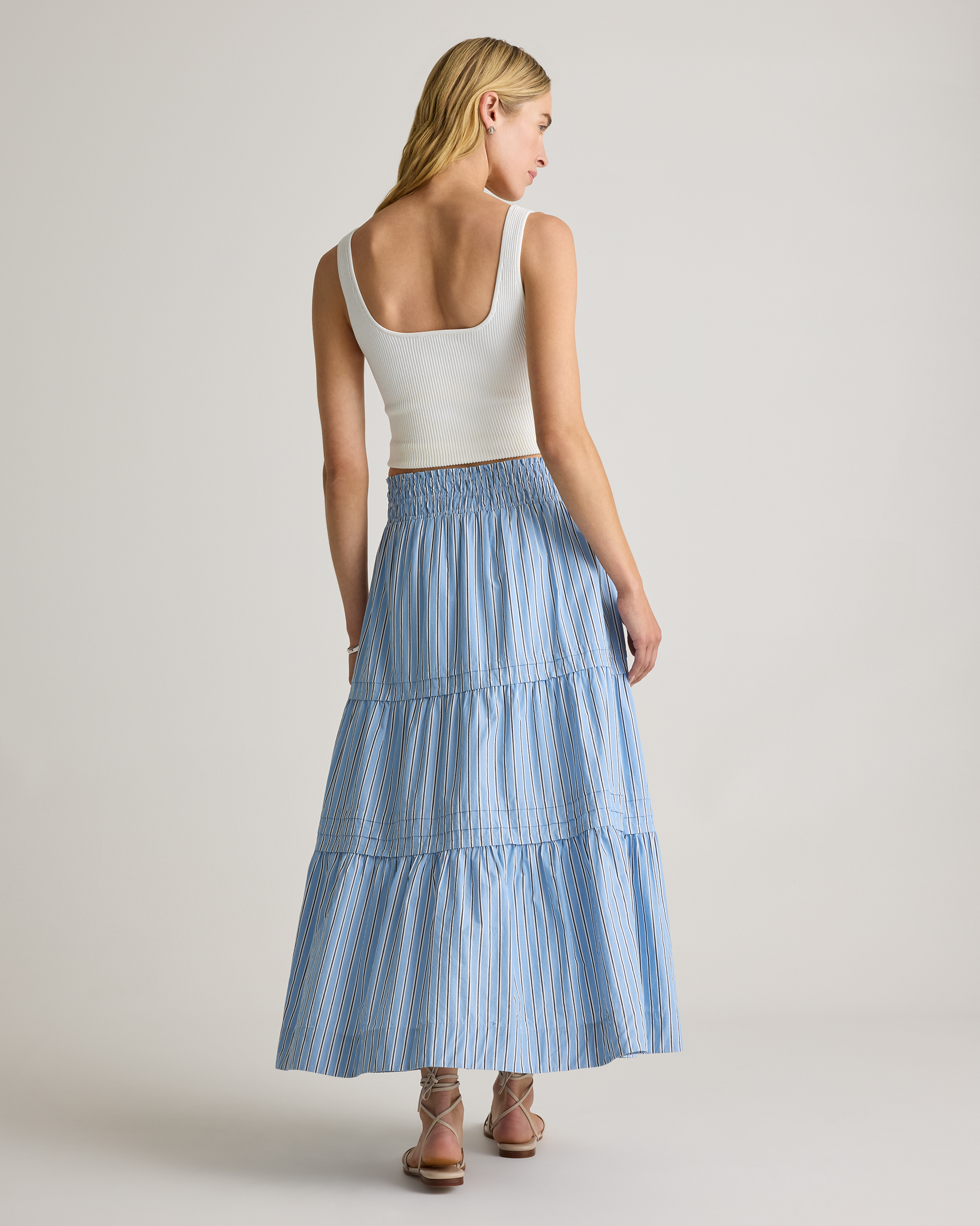 100% Organic Cotton Poplin Tiered Maxi Skirt in Tribeca Stripe
