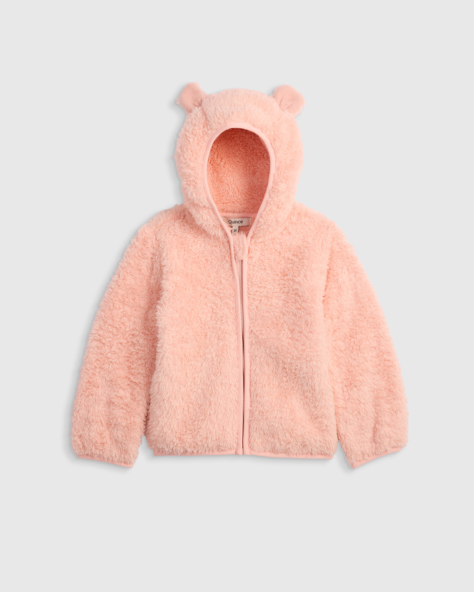 Cozy Pink Recycled Sherpa Fleece Bear Hood Jacket