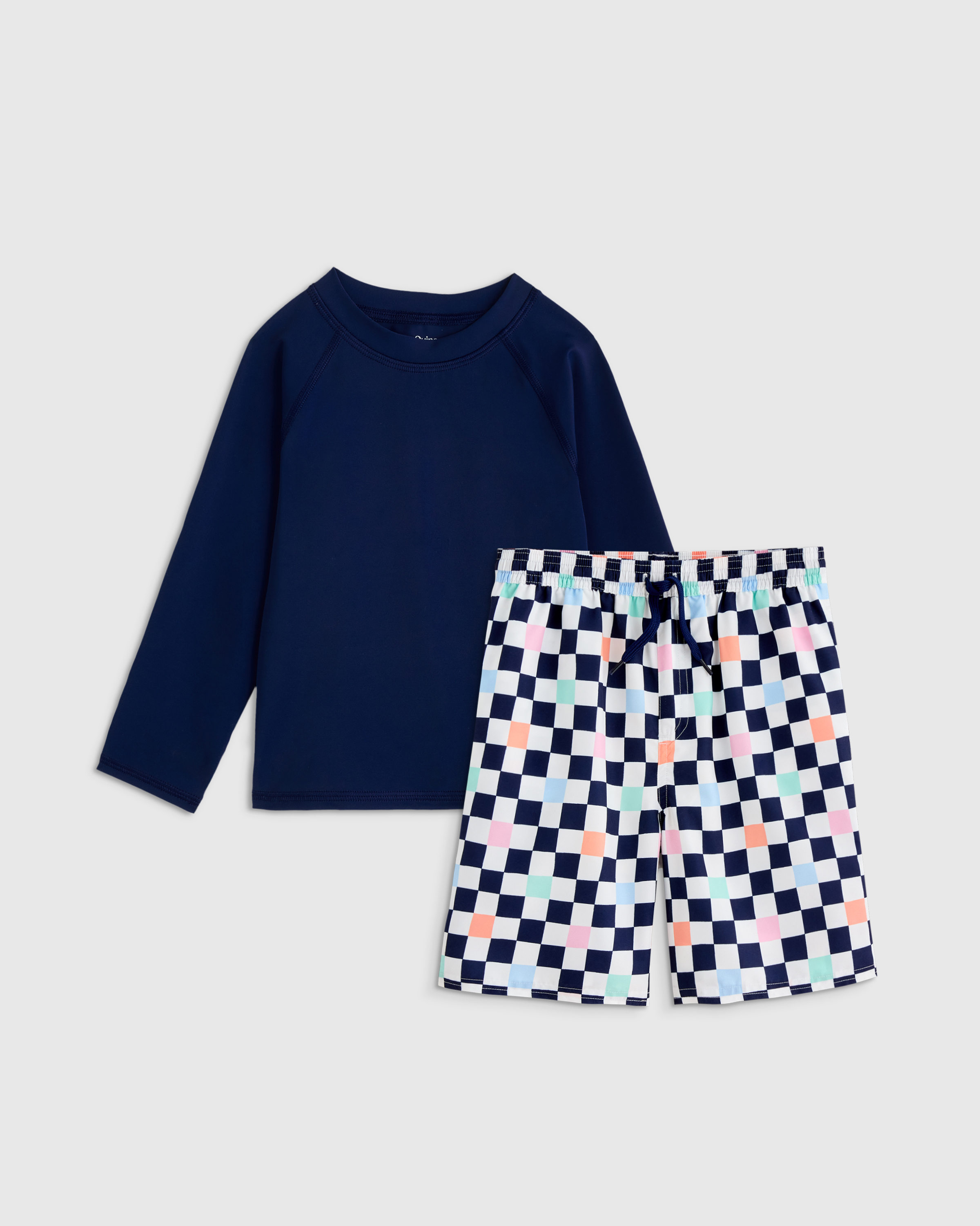 Checks Swim Trunk and Rash Guard Set