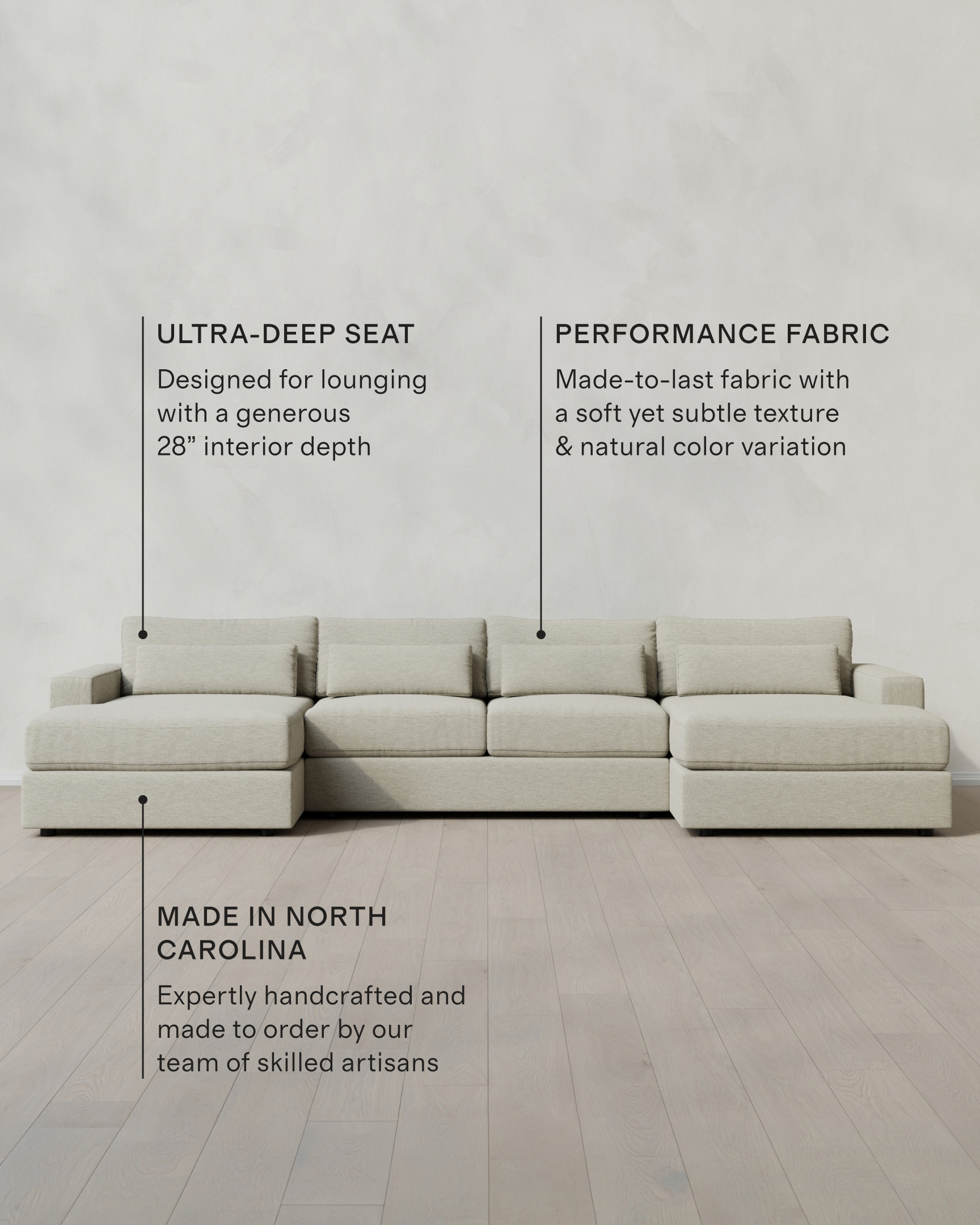 Ashford Deep Seat U Sectional in Performance Basketweave — Flax — Tech Callout