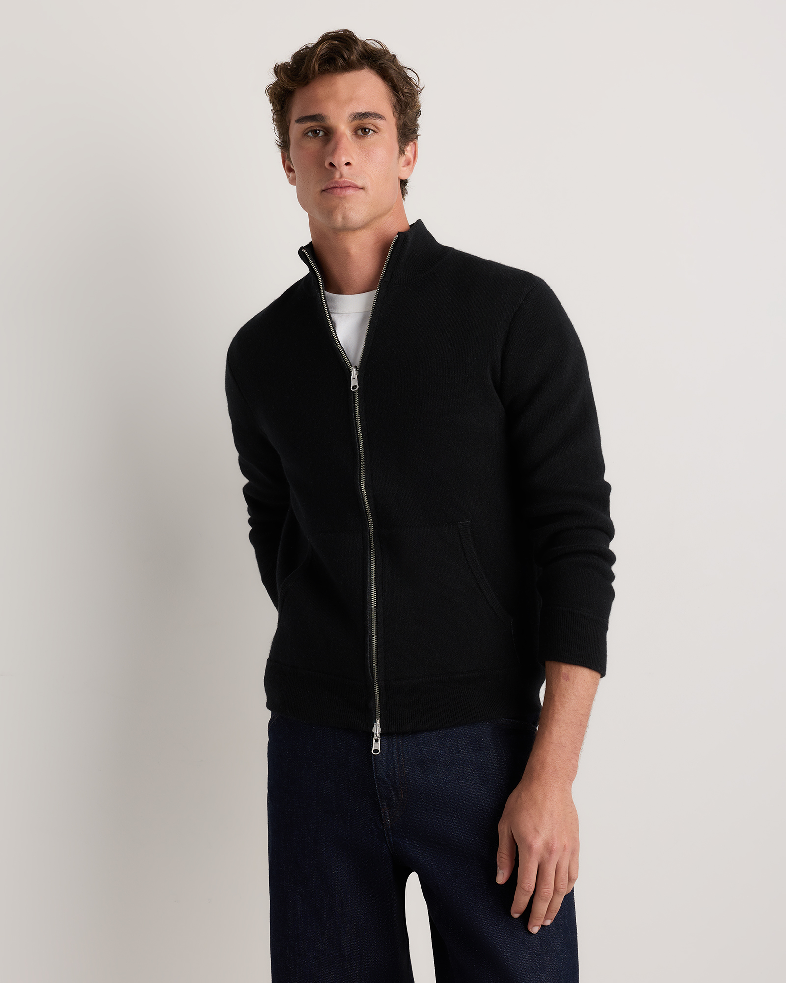 Black/Charcoal 100% Reversible Cashmere Full Zip Sweater
