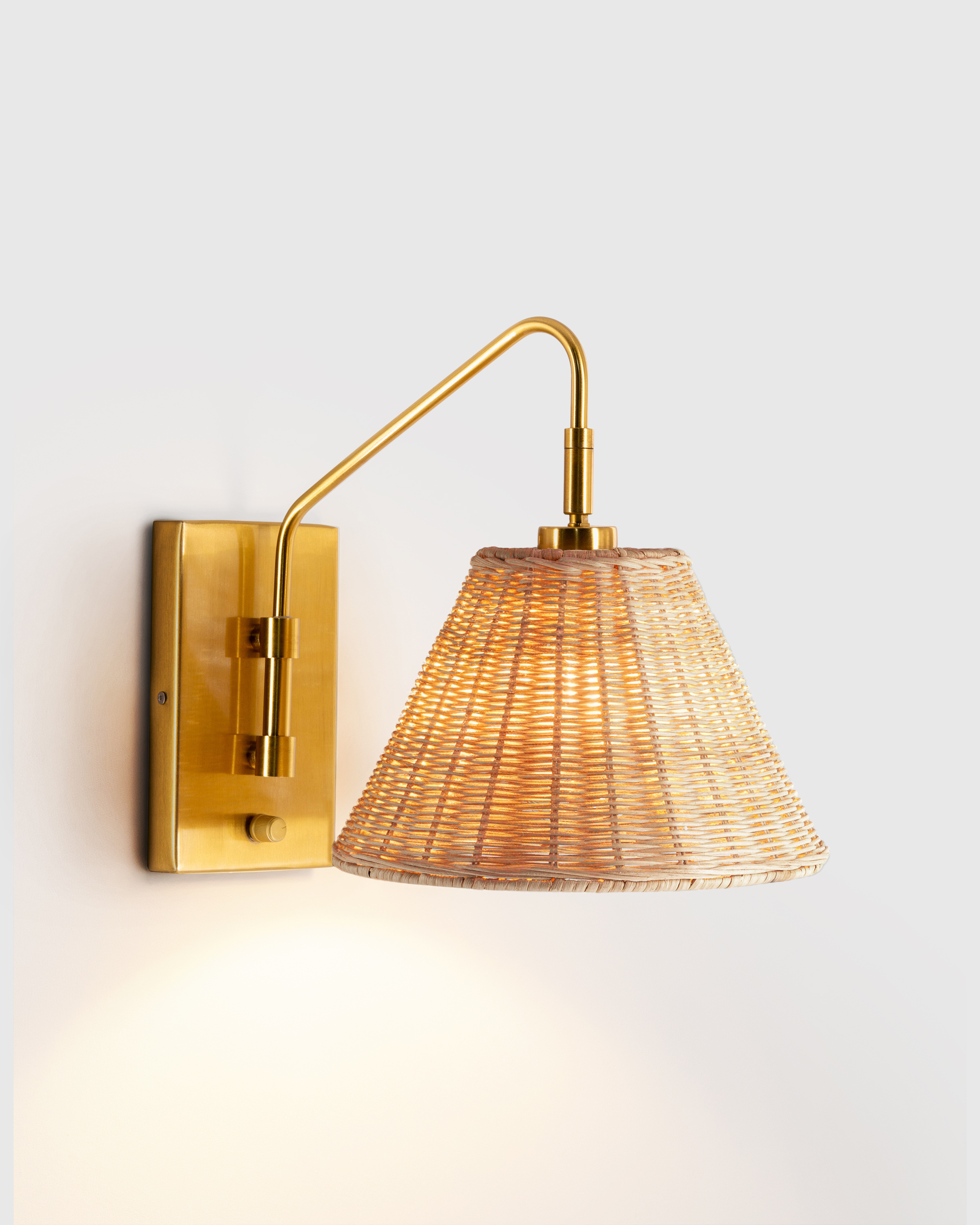 Steel Articulating Sconce with Rattan Shade - thumbnail 3
