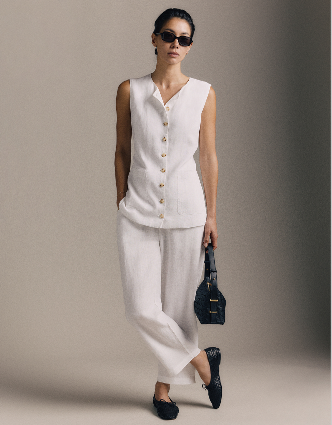 White 100% European Linen Pants