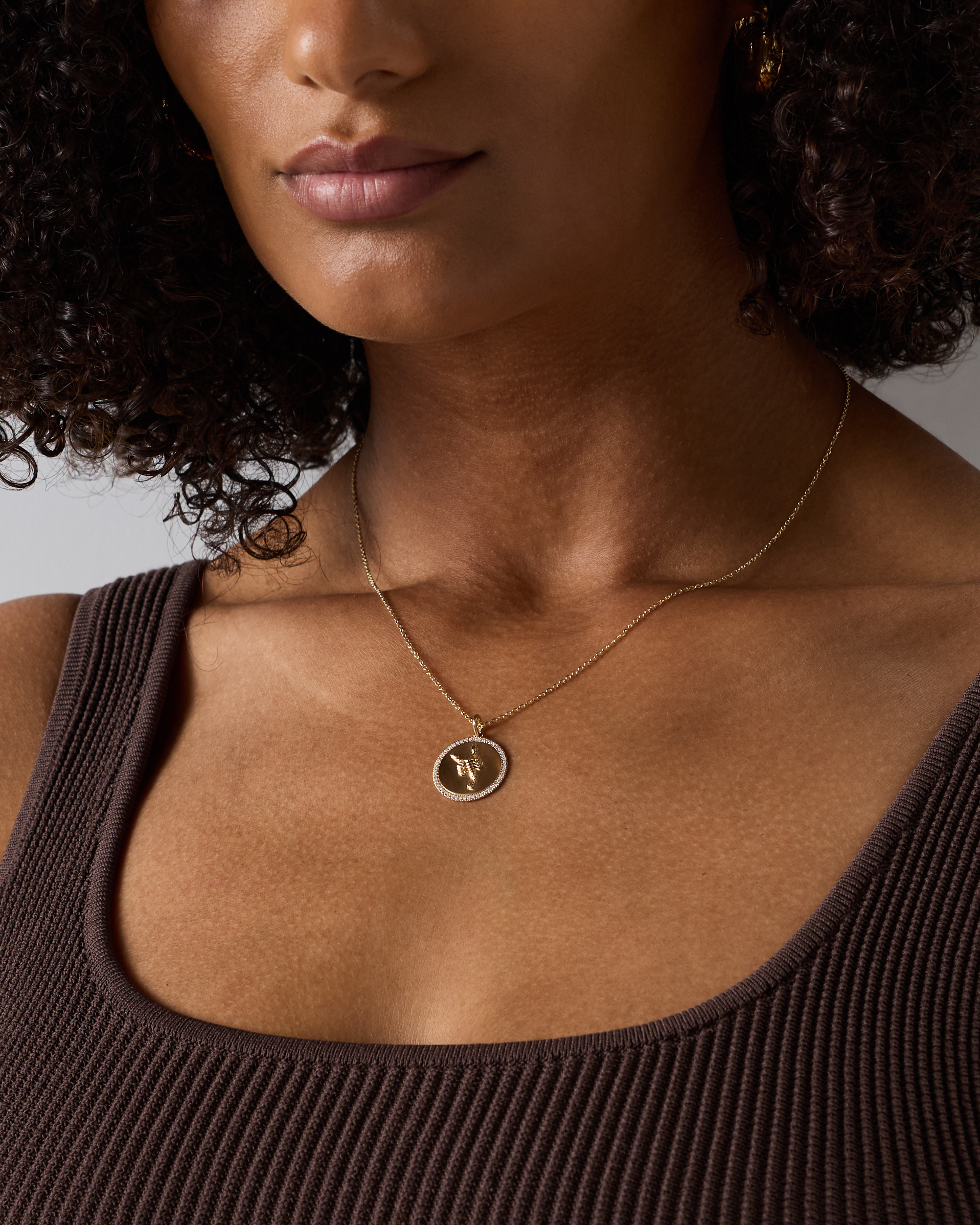 14K Gold Pave Zodiac Medallion Charm - thumbnail 2