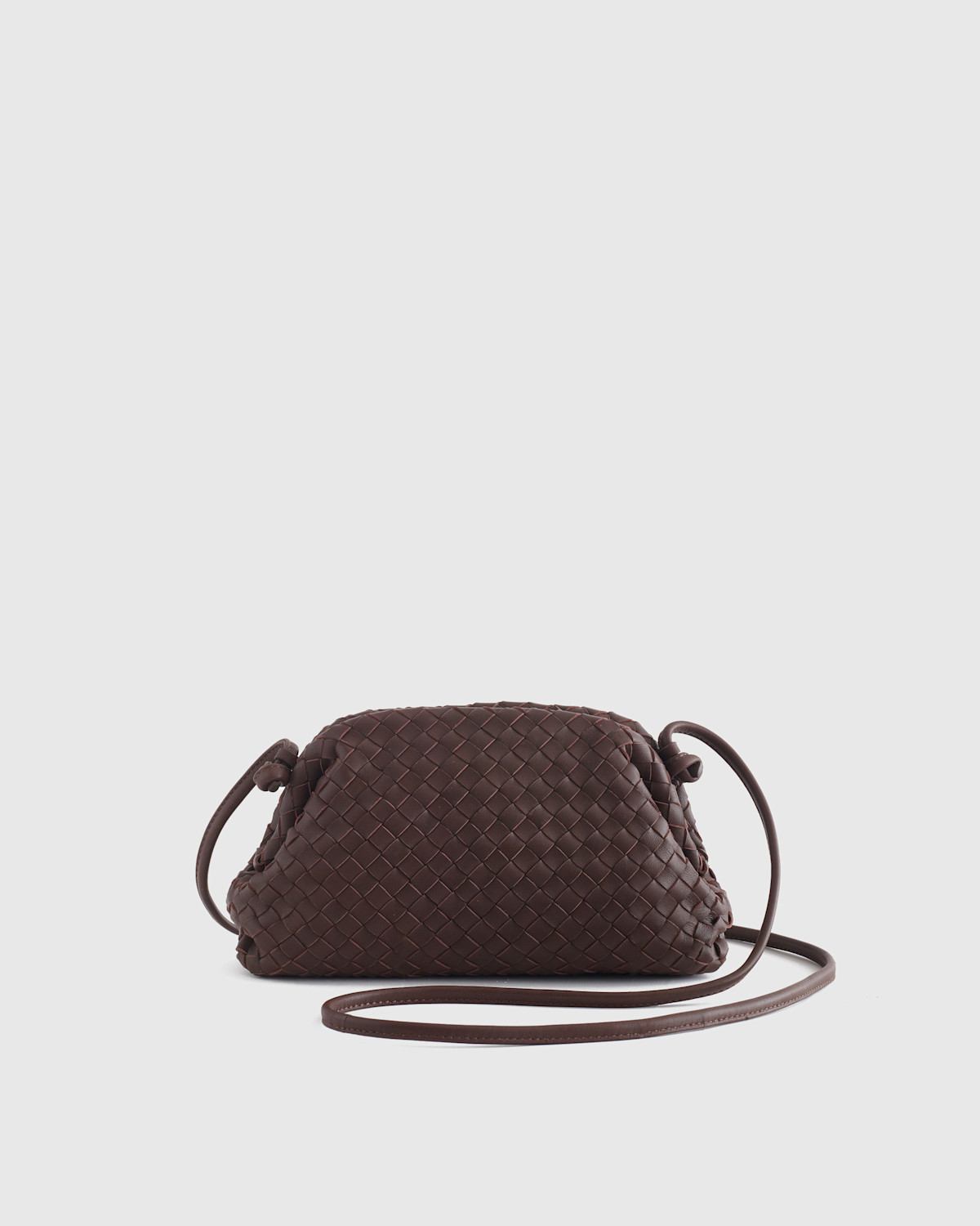 Quince Italian Leather Handwoven Pouch Crossbody Clutch in Dark Brown