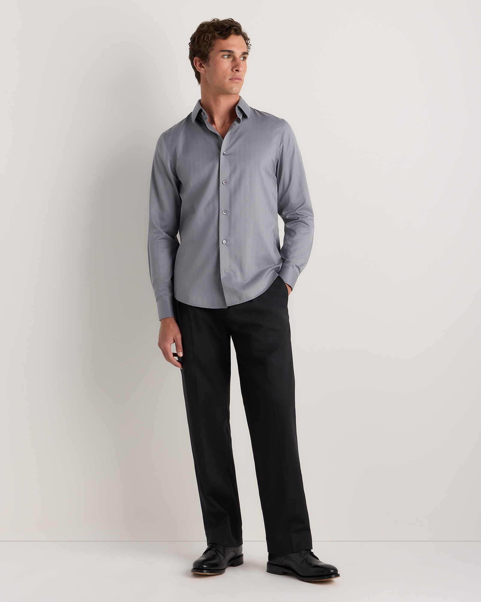 slim fit dress slacks Charcoal Heather Long Sleeve Gray Do-It-All Comfort Shirt