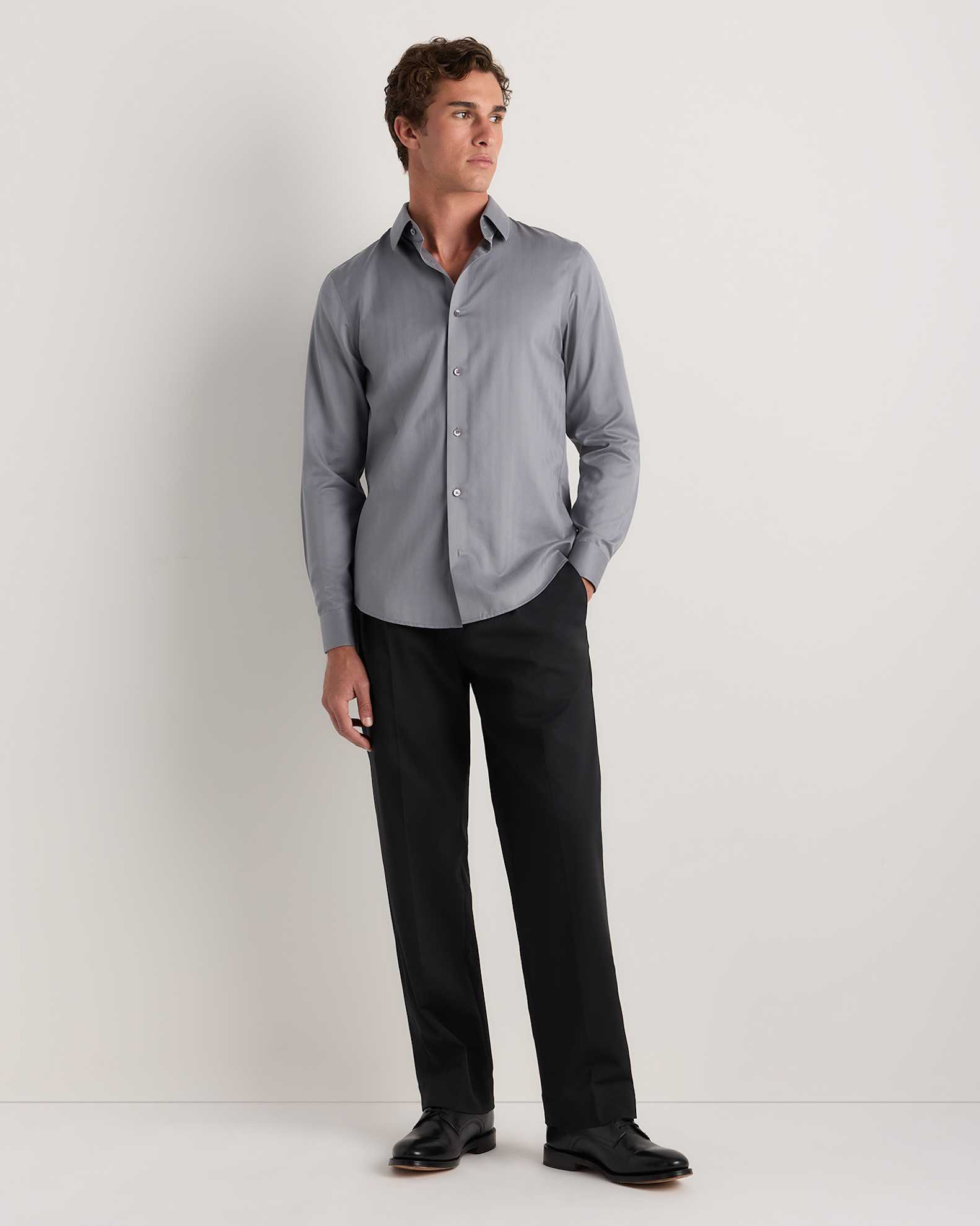 Men's Supima Cotton Herringbone Dress Shirt in Grey, Size Small by Quince Men's Supima Cotton Herringbone Dress Shirt in Grey, Size Small by Quince