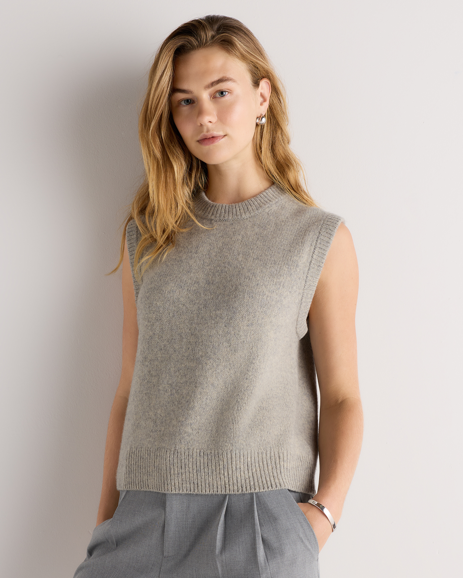 Warm Heather Grey 100% Yak Crewneck Sweater Vest