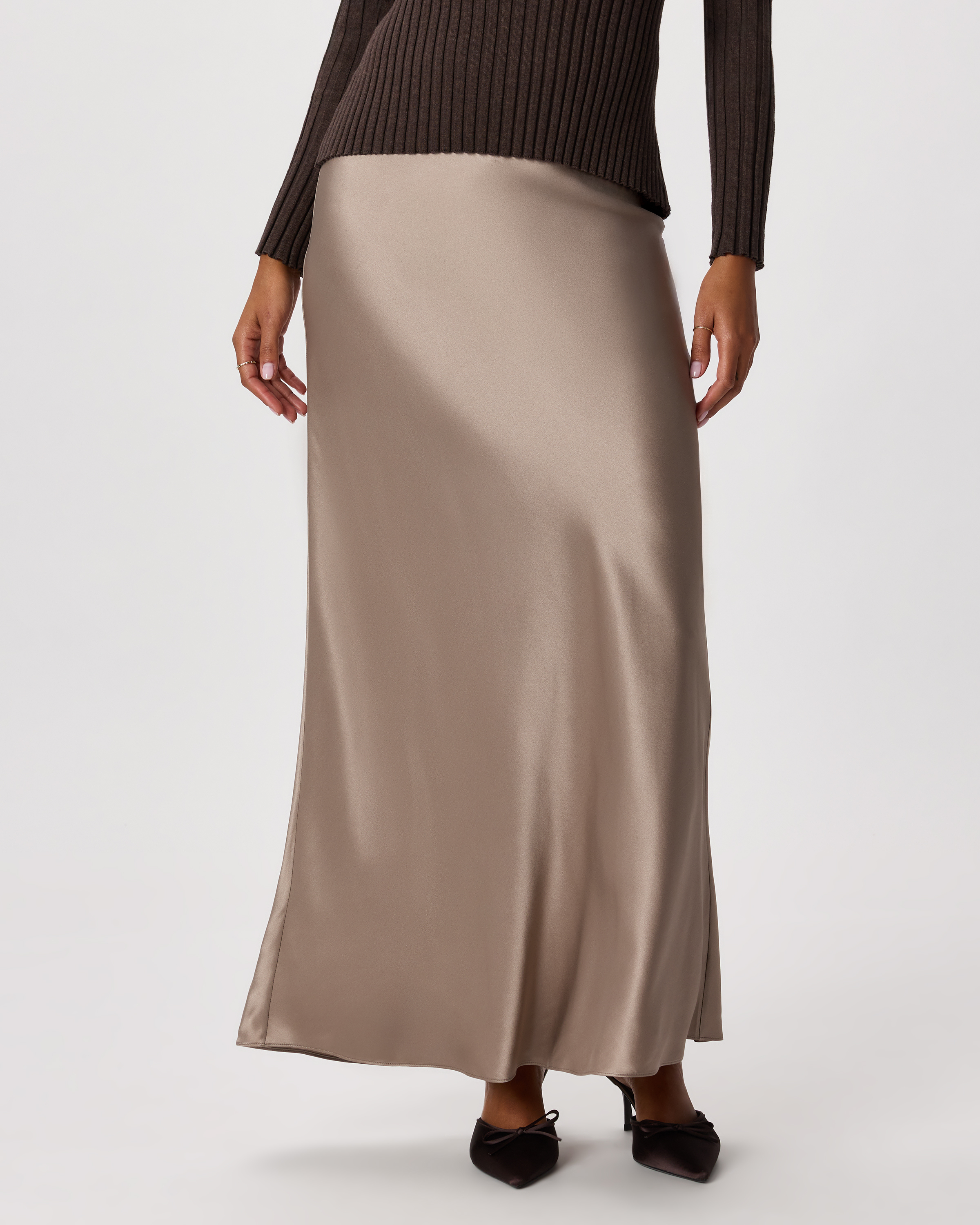 Morel Grey 100% Washable Silk Maxi Skirt