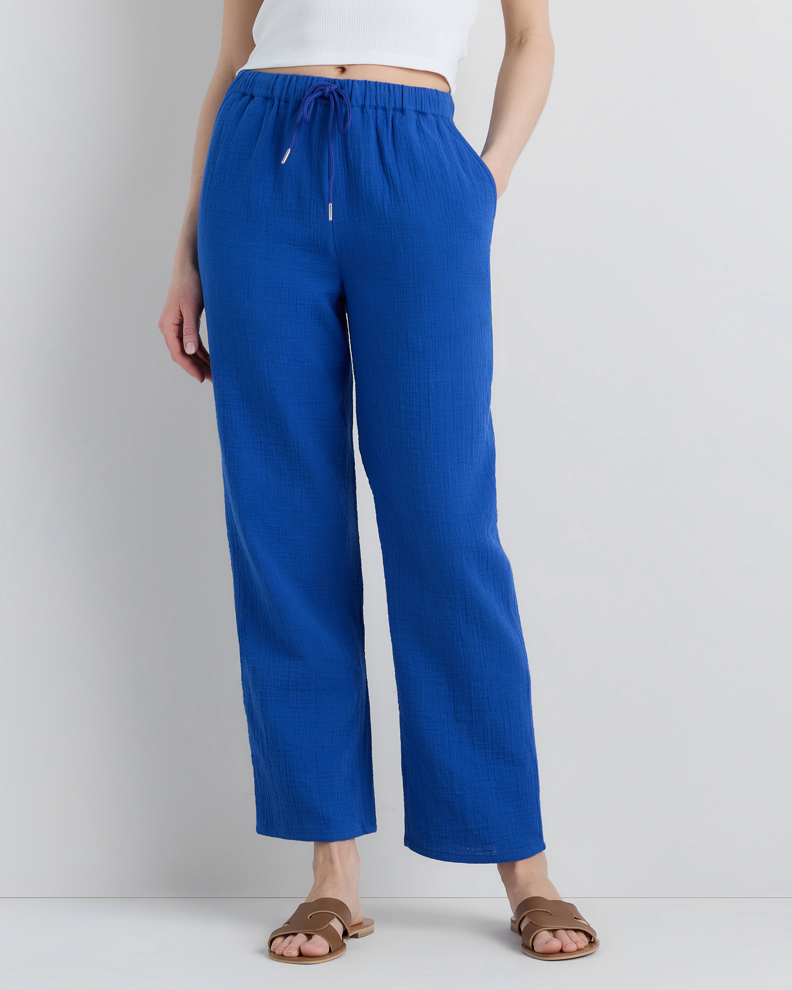 Orchid Blue 100% Organic Cotton Gauze Straight Leg Pants
