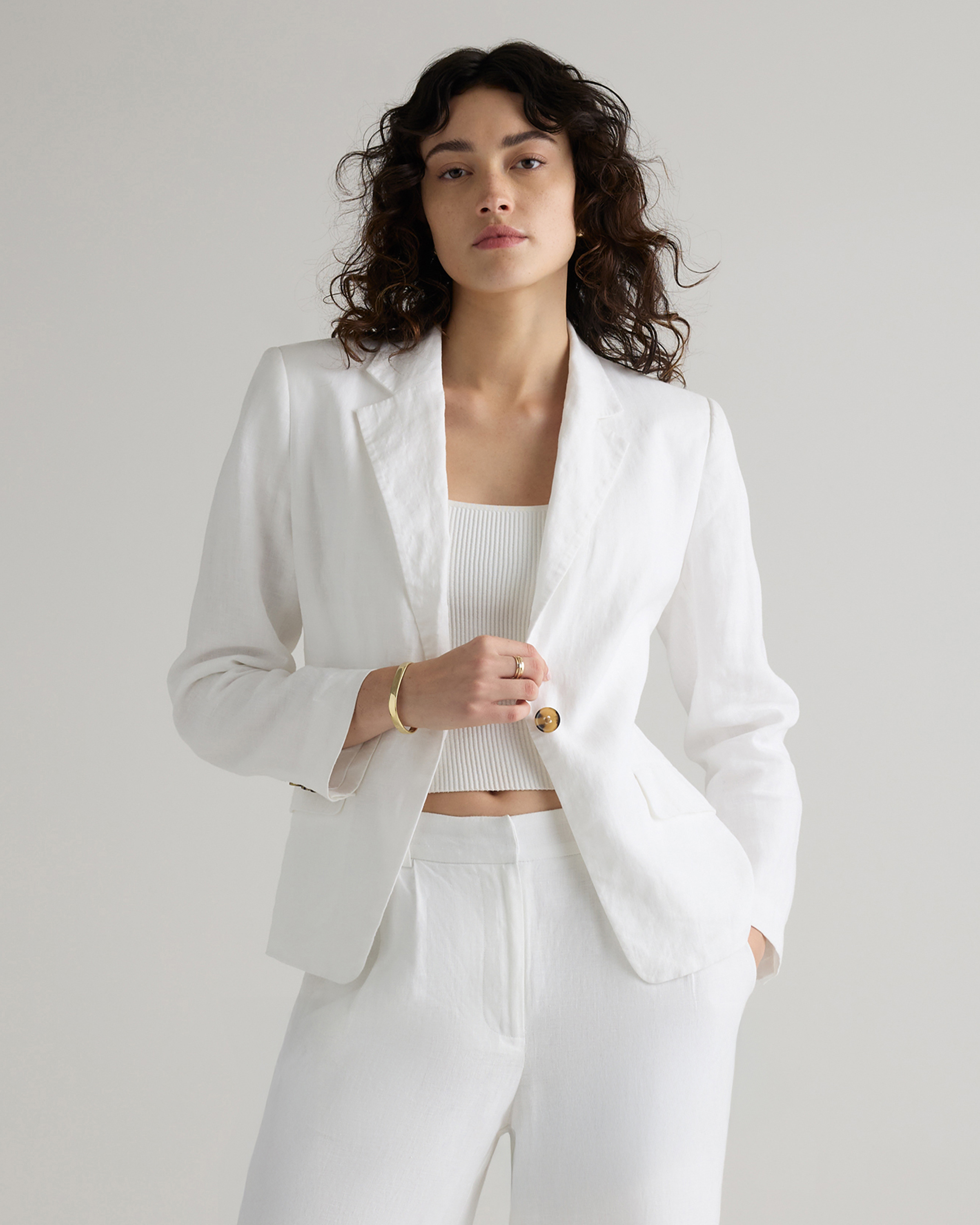 White 100% European Linen Structured Blazer