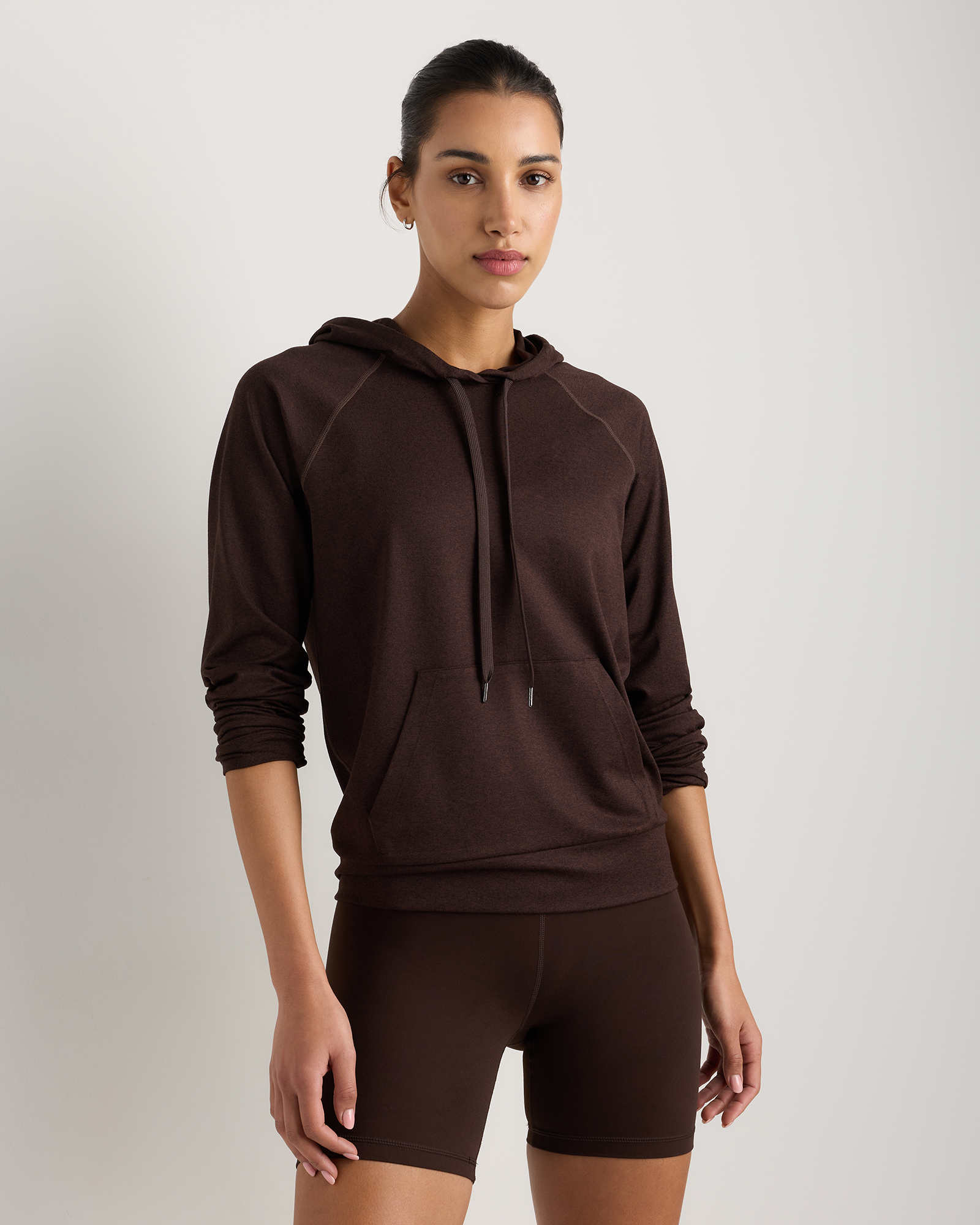 Heather Coffee Bean Brown Flowknit Pullover Hoodie