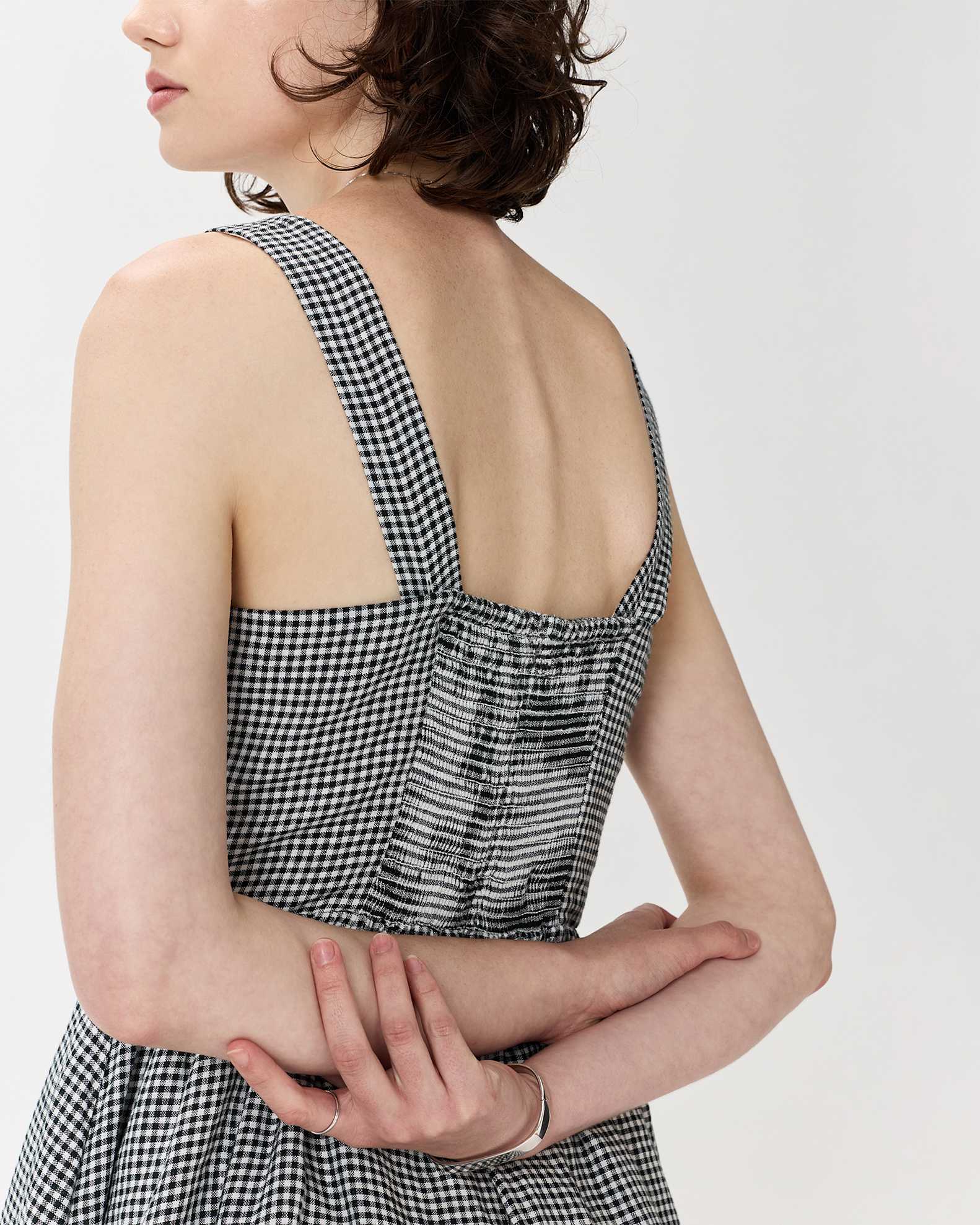 100% European Linen Fit & Flare Midi Dress in Classic Mini Gingham 100% European Linen Fit & Flare Midi Dress in Classic Mini Gingham