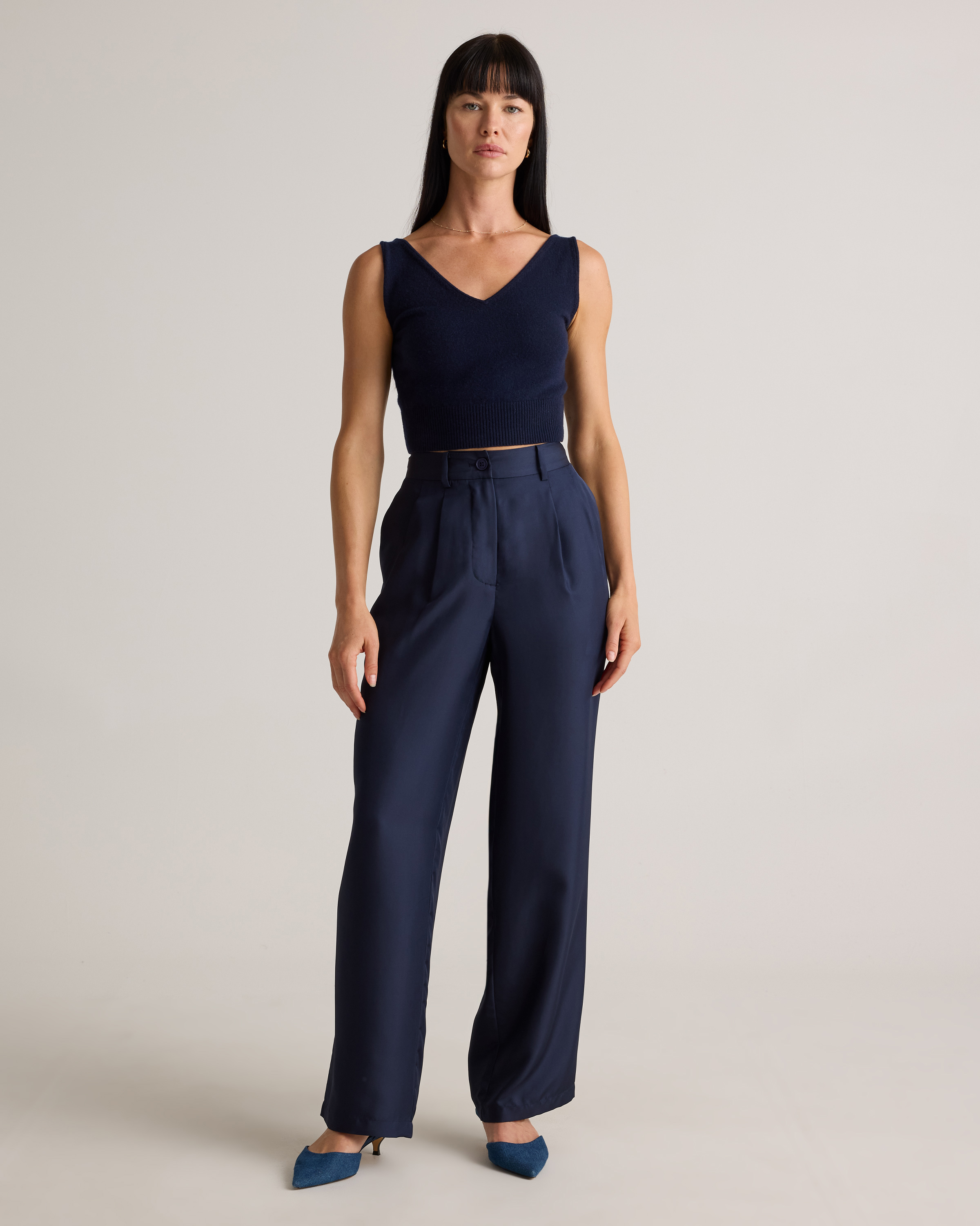 Silk Twill Trouser in Deep Navy