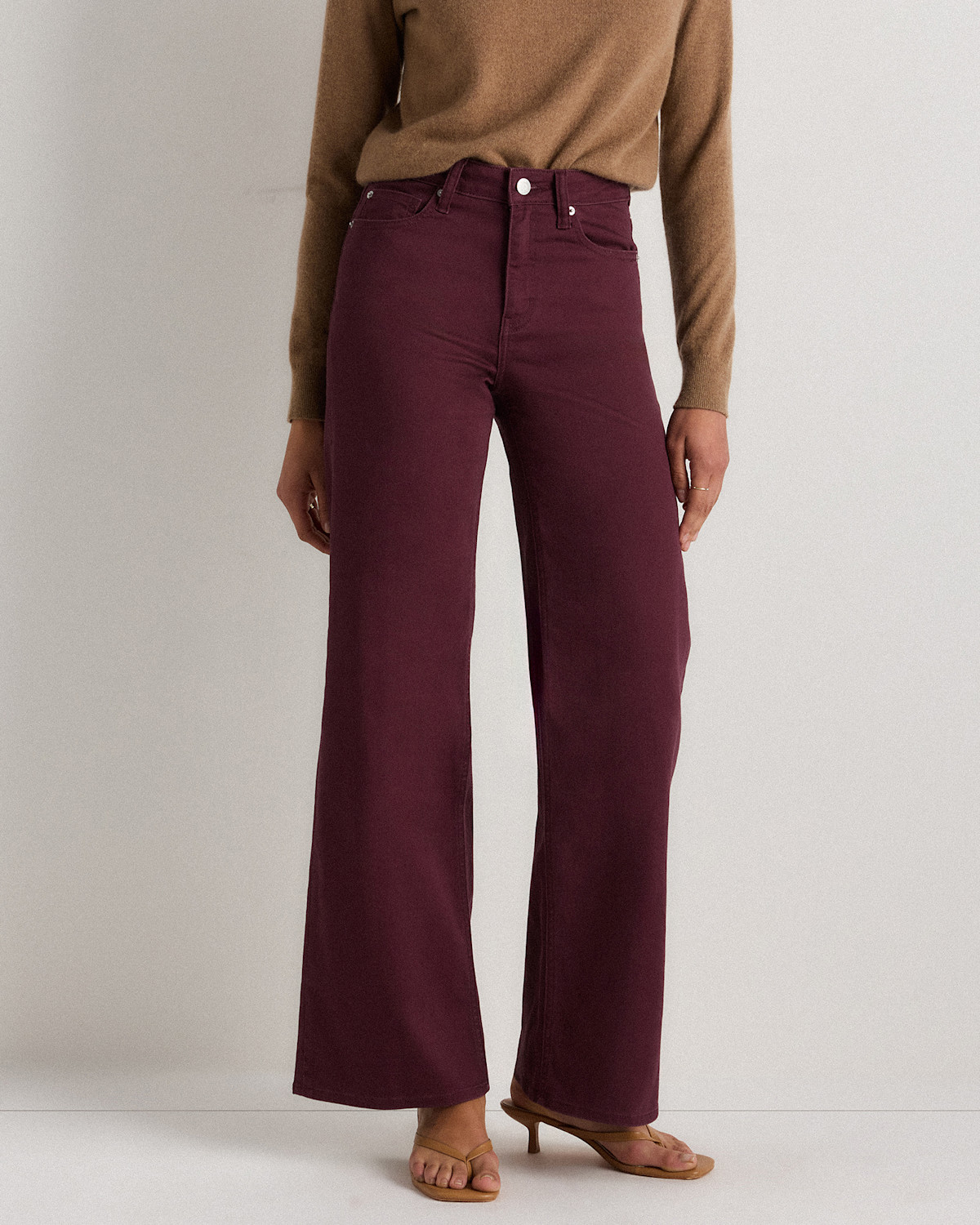 Quince Bella Stretch Wide Leg Jeans in Wine Tasting Red