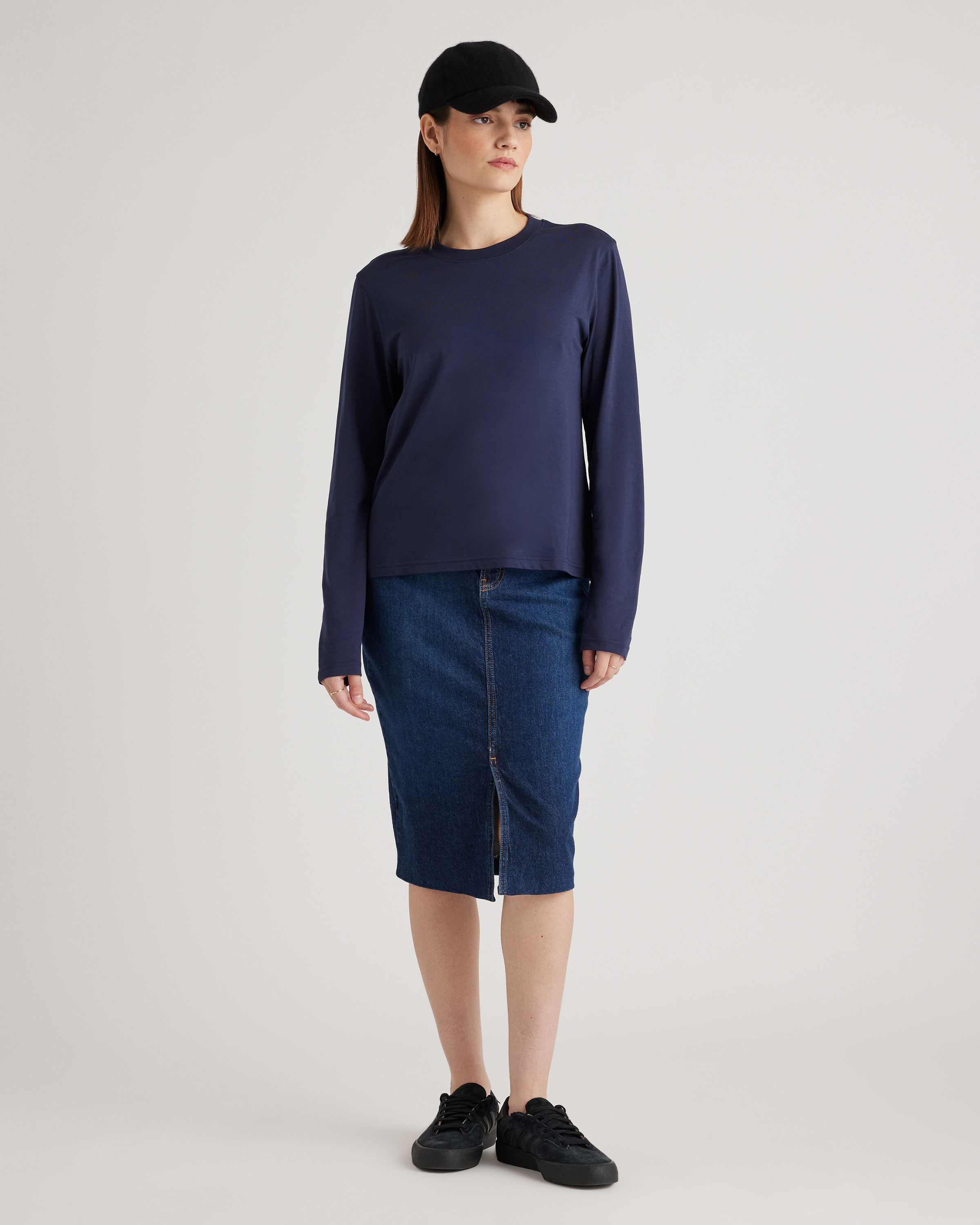 Cotton Modal Relaxed Long Sleeve Tee in Navy