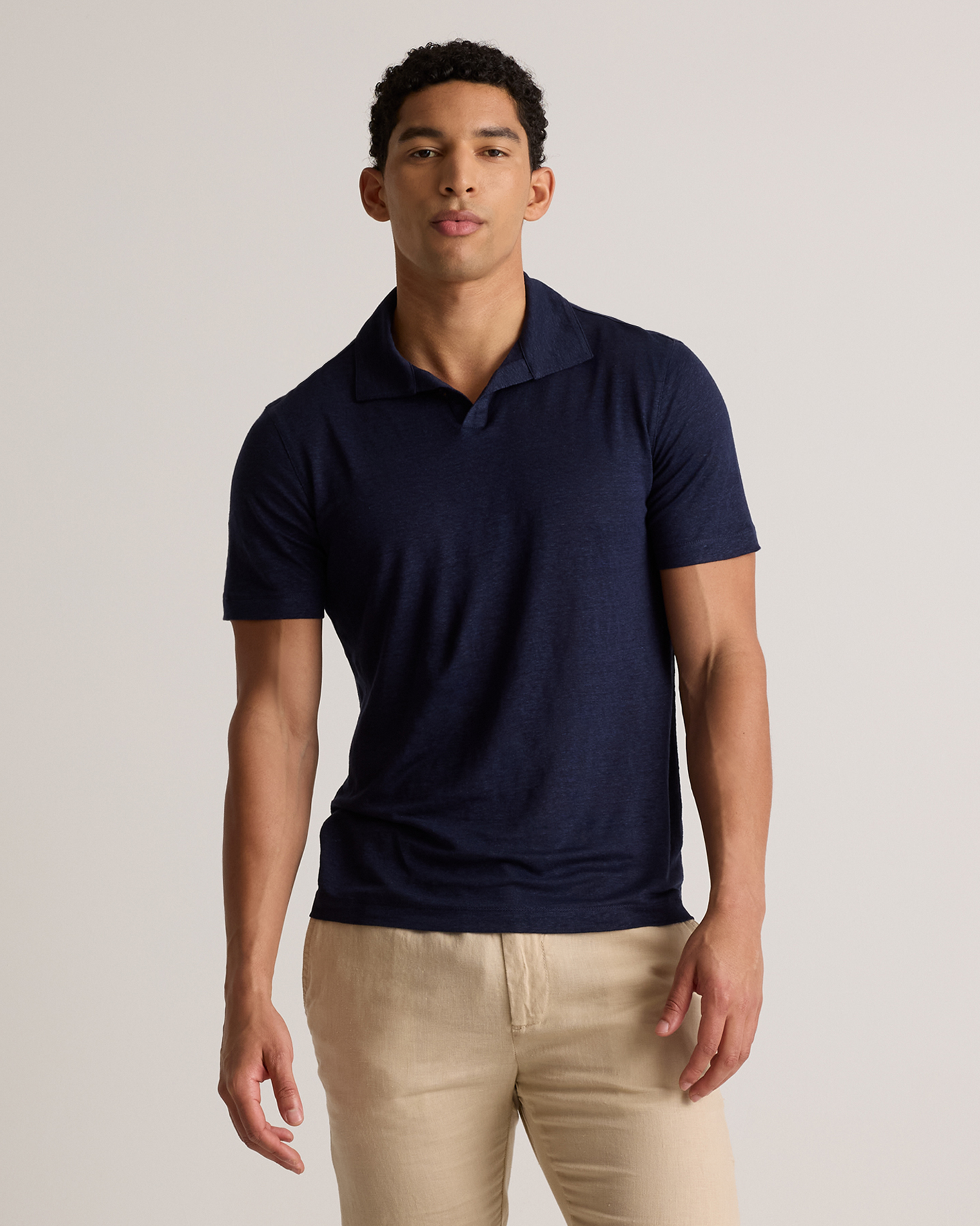 Navy Men's 100% European Linen Jersey Polo
