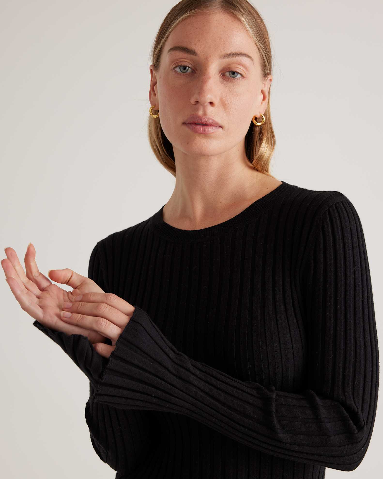 Cotton Cashmere Ribbed Long Sleeve Crew Midi Dress Cotton Cashmere Ribbed Long Sleeve Crew Midi Dress