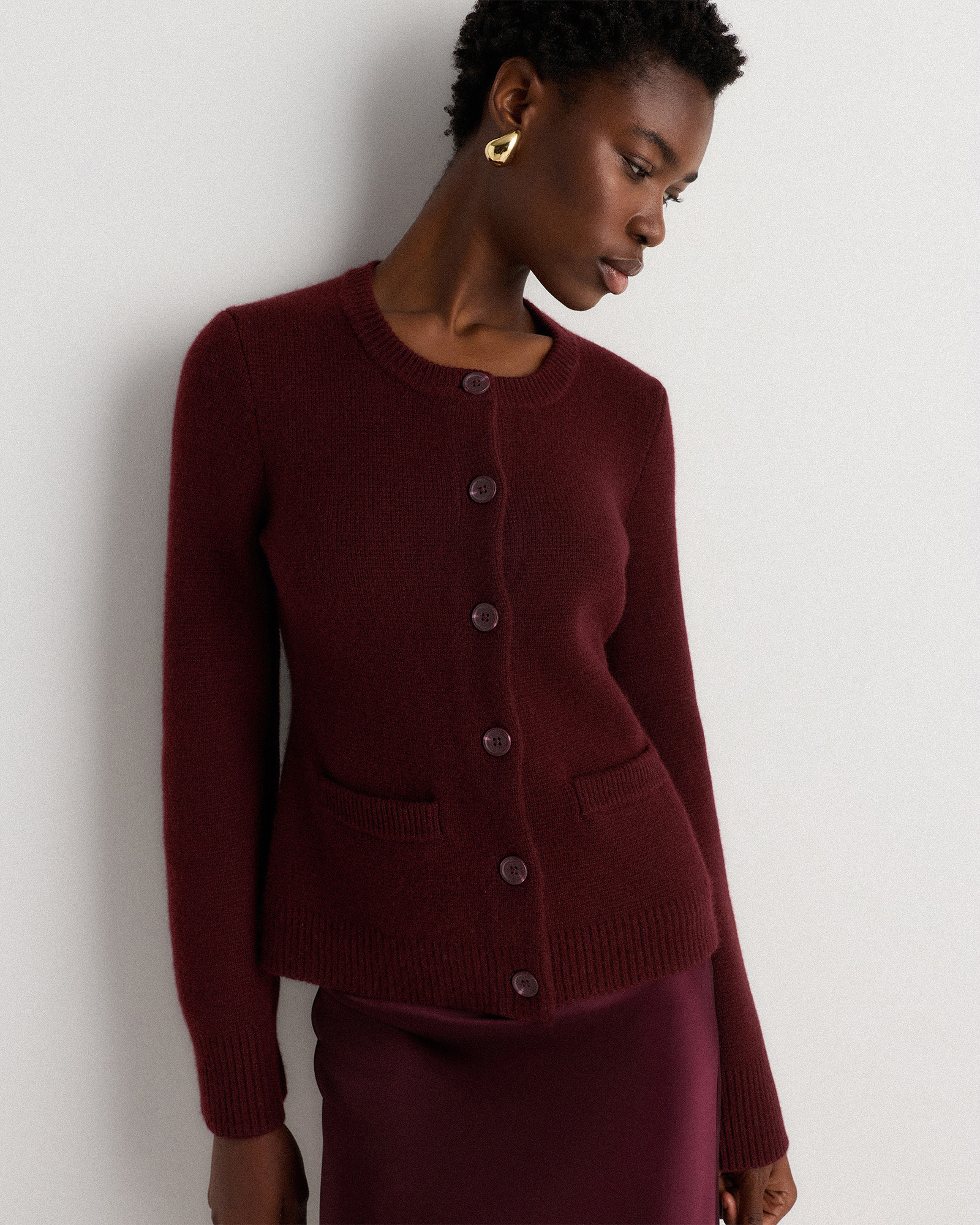 Rich Burgundy Mongolian Cashmere Structured Cardigan
