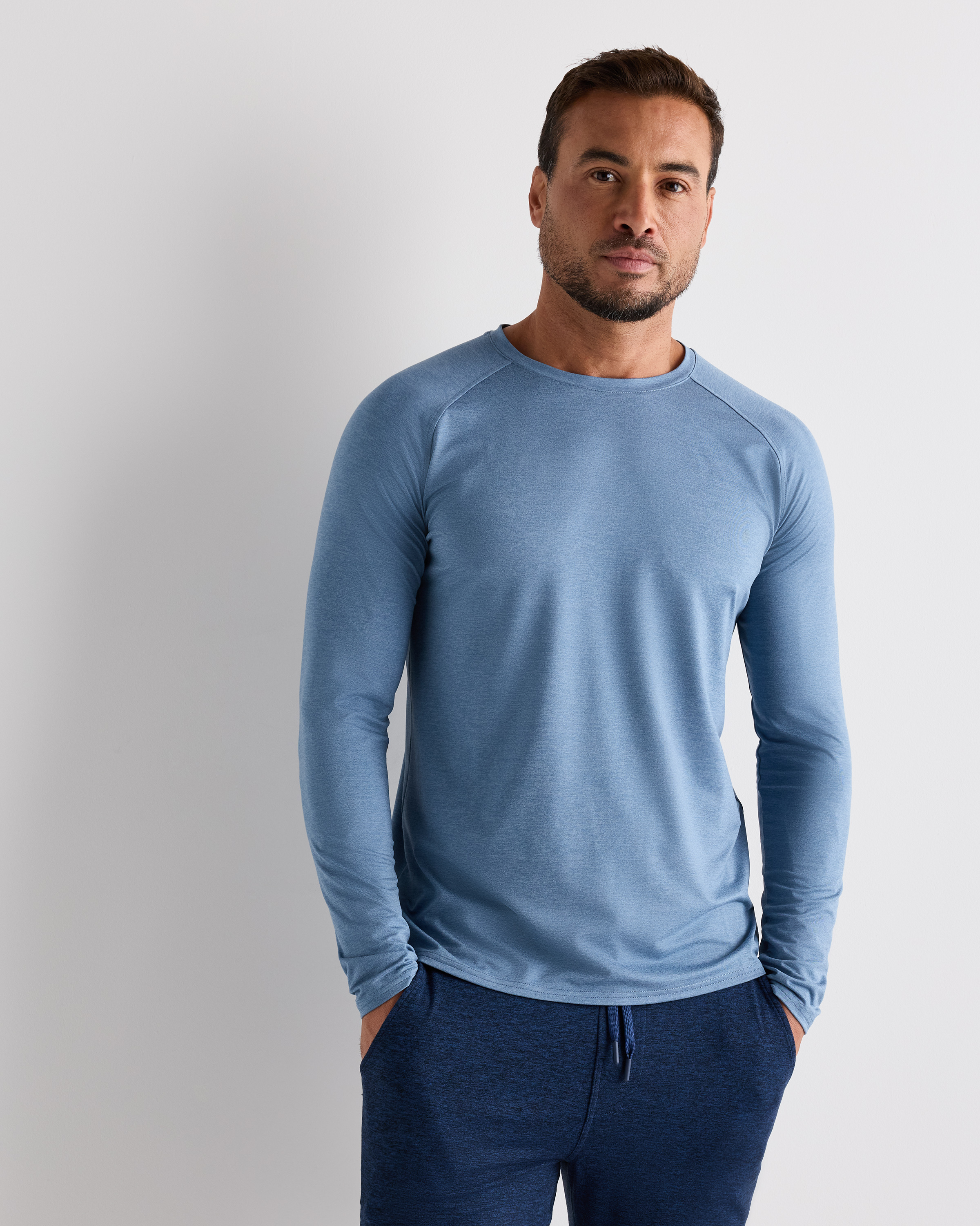 Heather Dewstone Blue Flowknit Breeze Performance Long Sleeve Tee