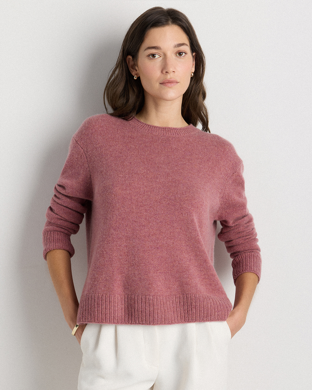 Heather Shaded Rose Pink Mongolian Cashmere Boxy Crewneck Sweater