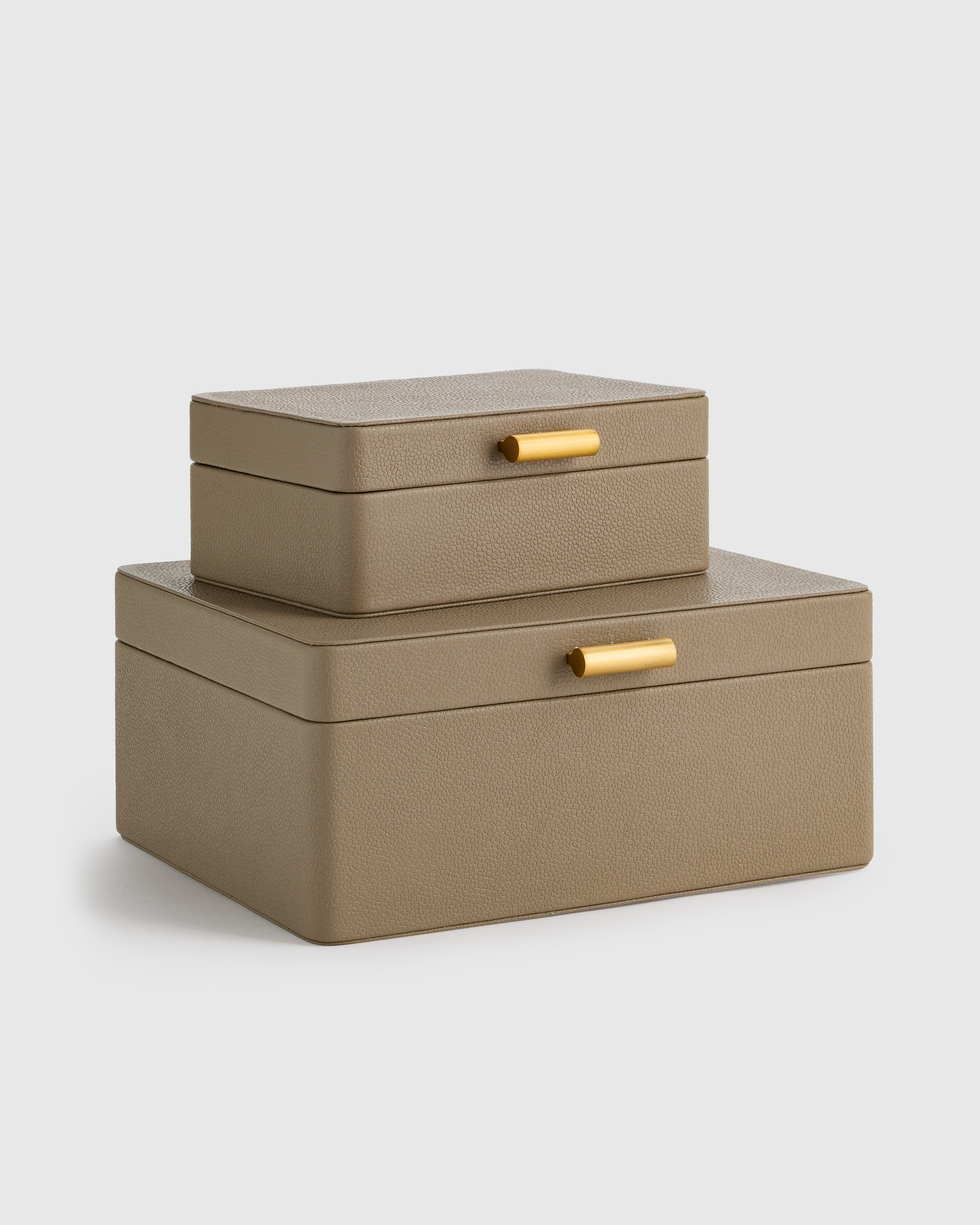 Taupe Shagreen Leather Decorative Boxes (Set of 2)