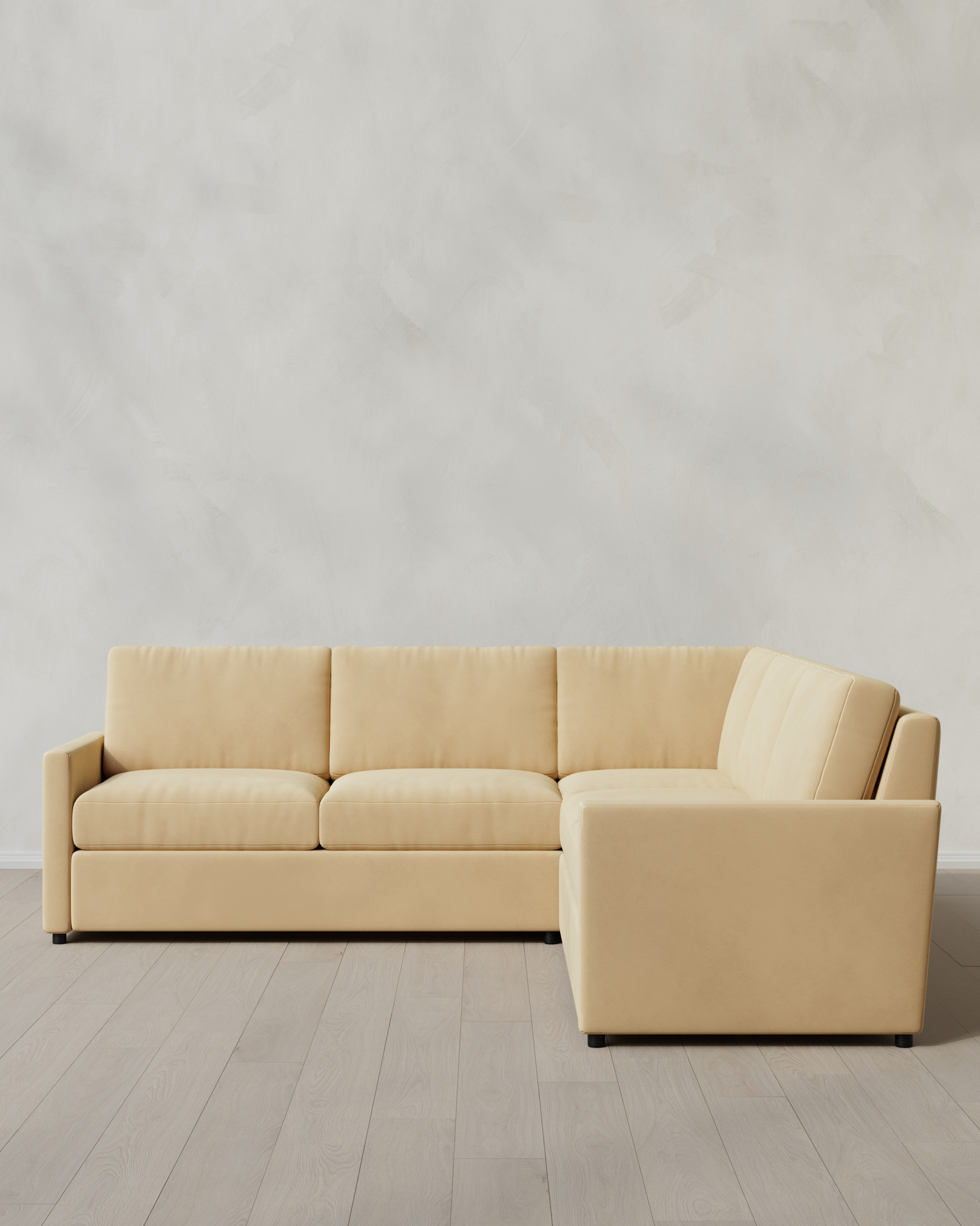 Quince | Brennan L Sectional in Performance Velvet in Linen, Size 109x109