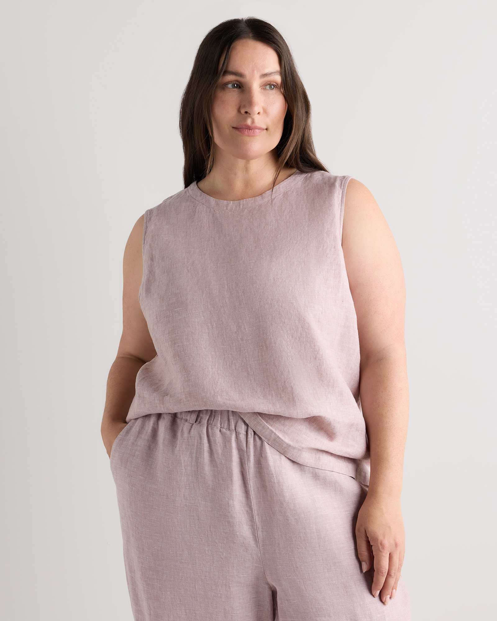 Vintage Pink Chambray 100% European Linen Tank