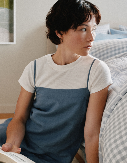 Moonstone Blue 100% European Linen Mini Skort Dress