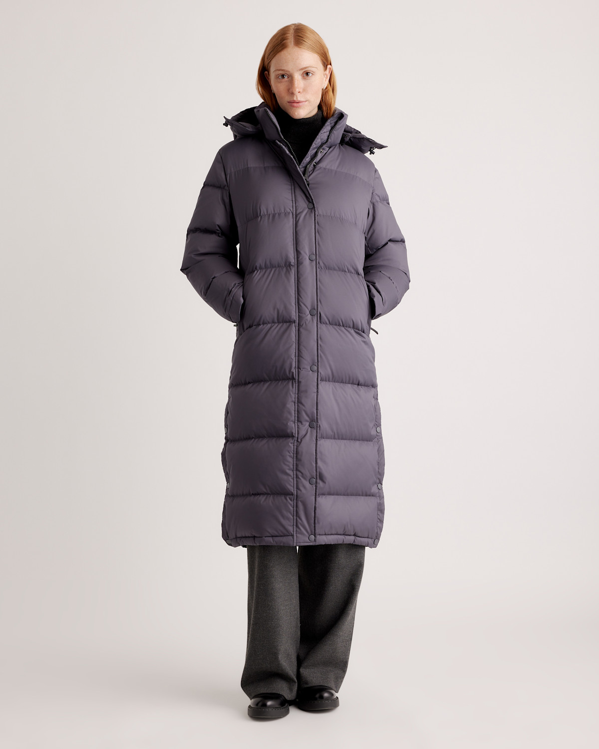Responsible Down Long Puffer Jacket in Carbon Grey