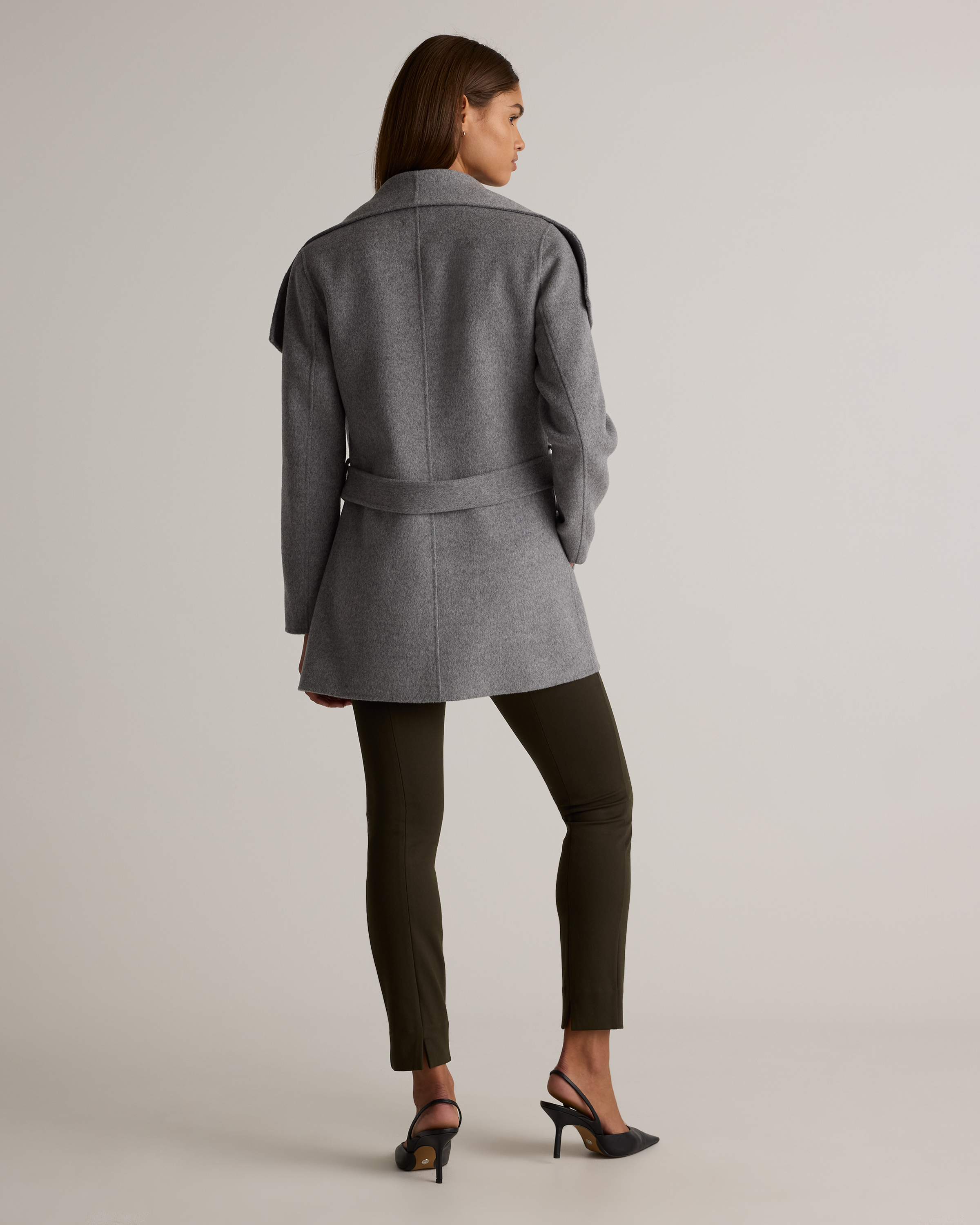 Double-Faced Merino Wool Draped Collar Short Wrap Coat