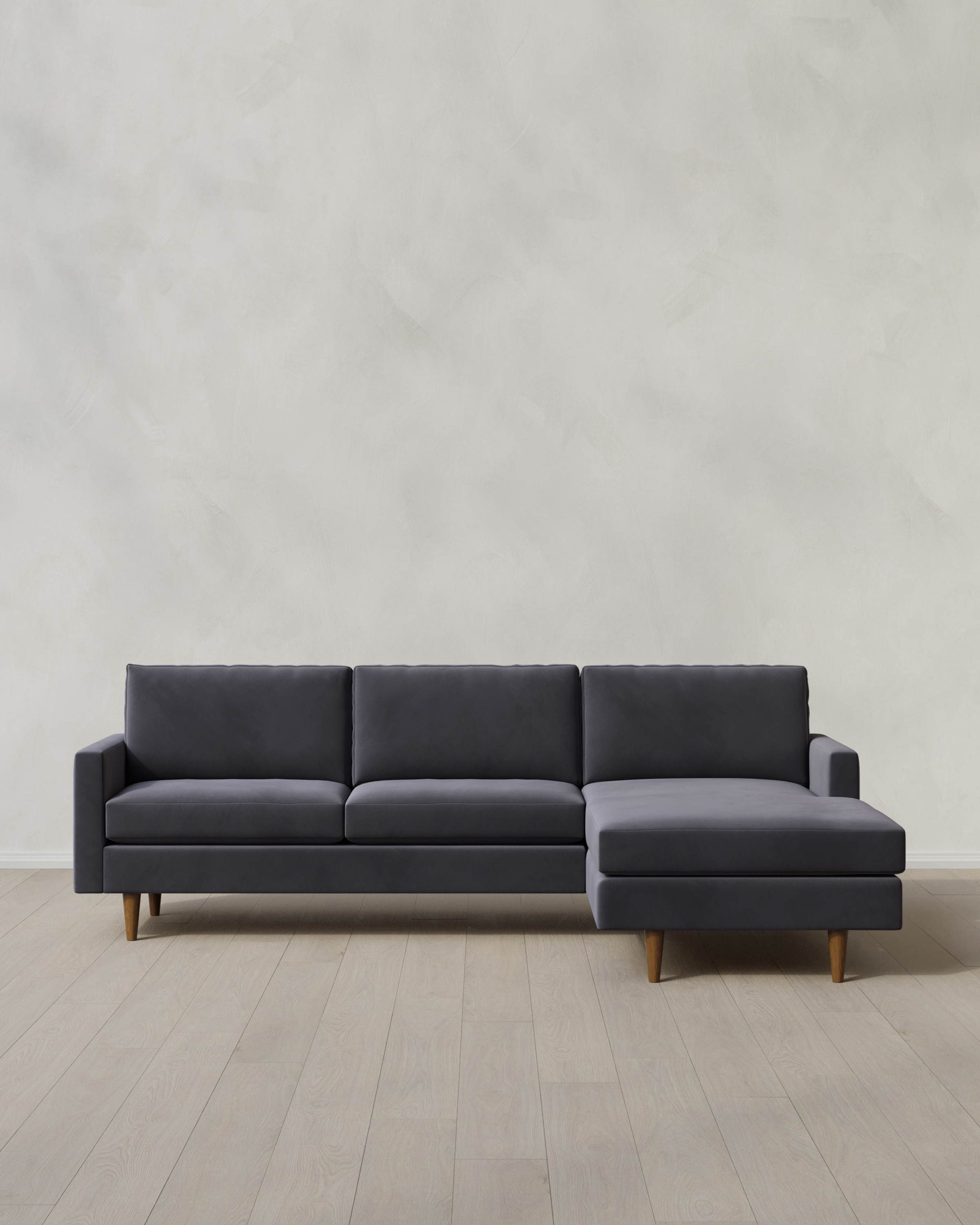 Gunmetal Atlas Midcentury Chaise Sectional in Performance Velvet