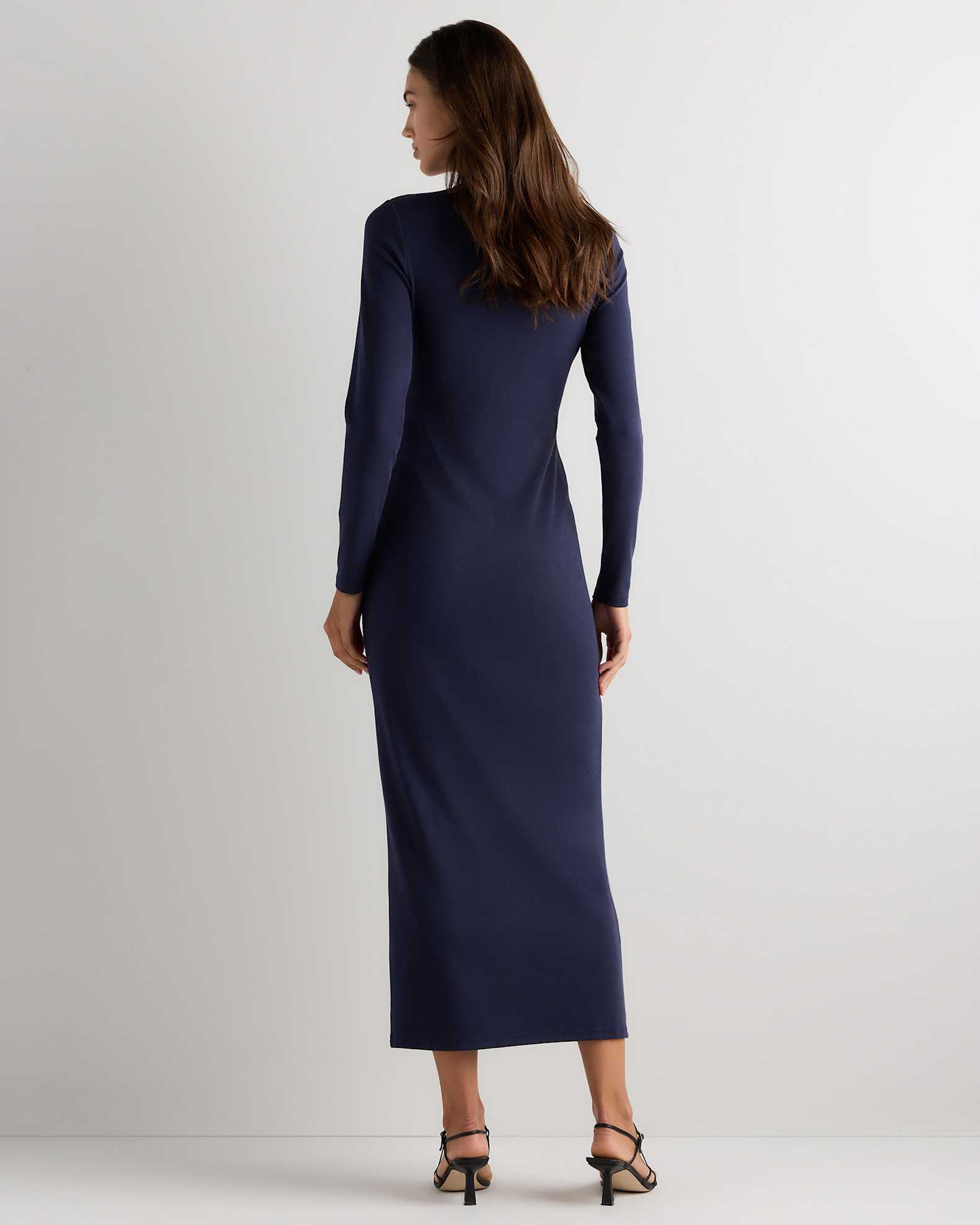 navy knit maxi dress Navy Ribbed Knit Mock Neck Maxi Dress PinkBlush