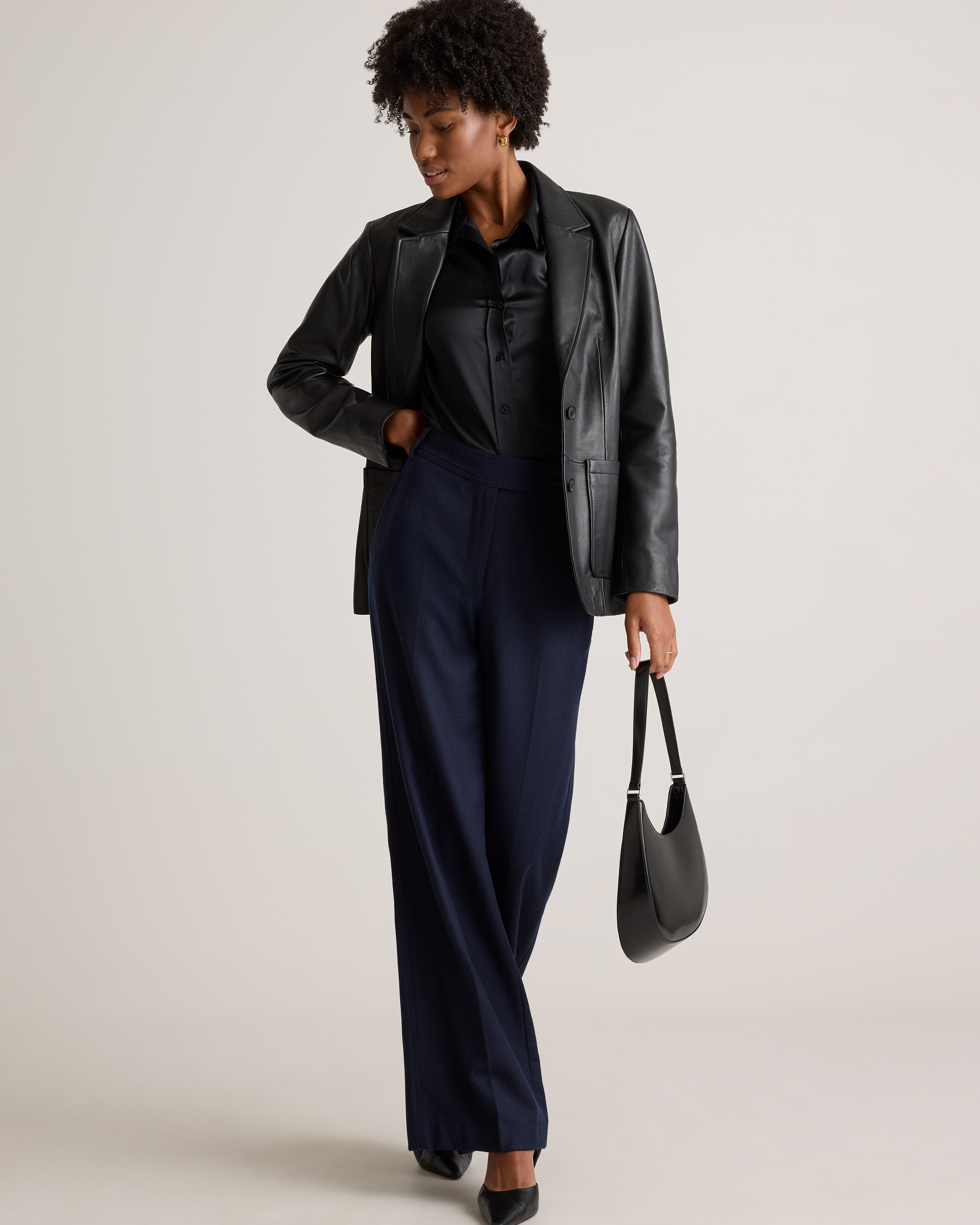 100% Washable Silk Three-Quarter Sleeve Shirt in Black